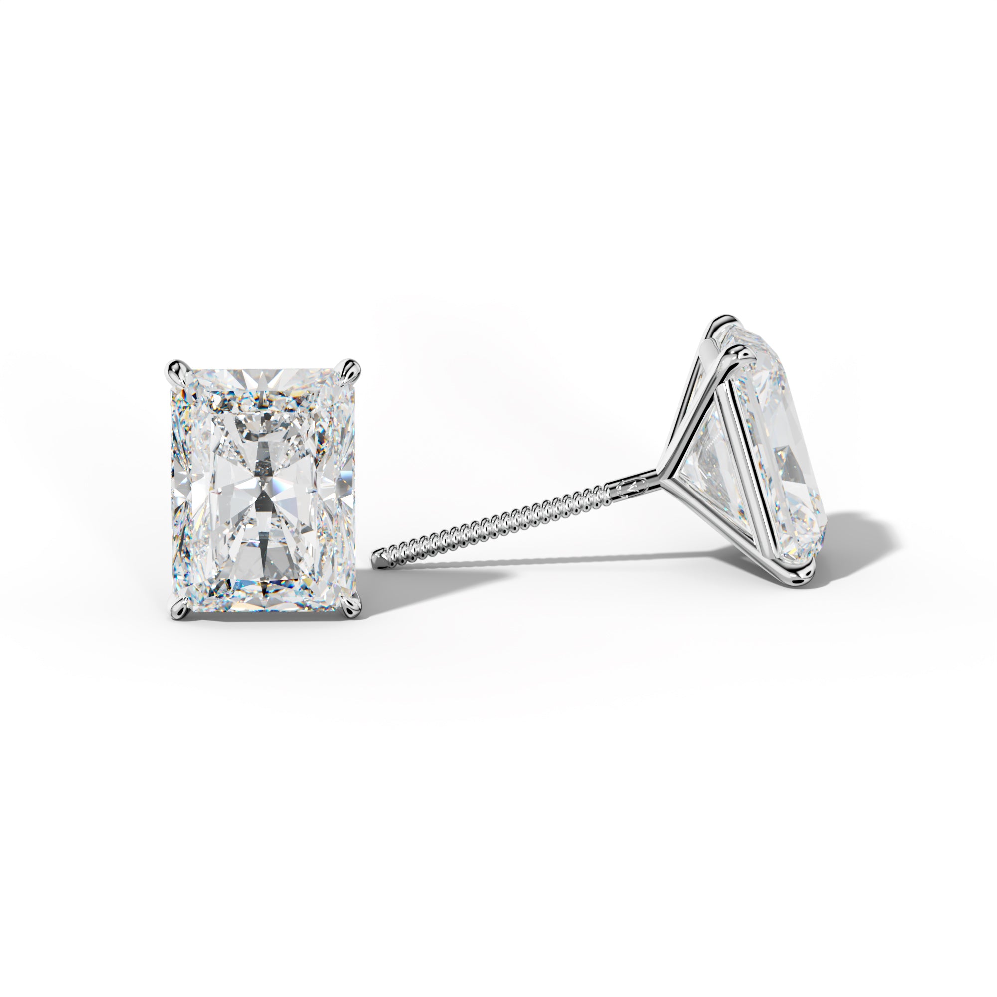 Radiant Diamond Stud Earrings With Four Prong Martini Settings