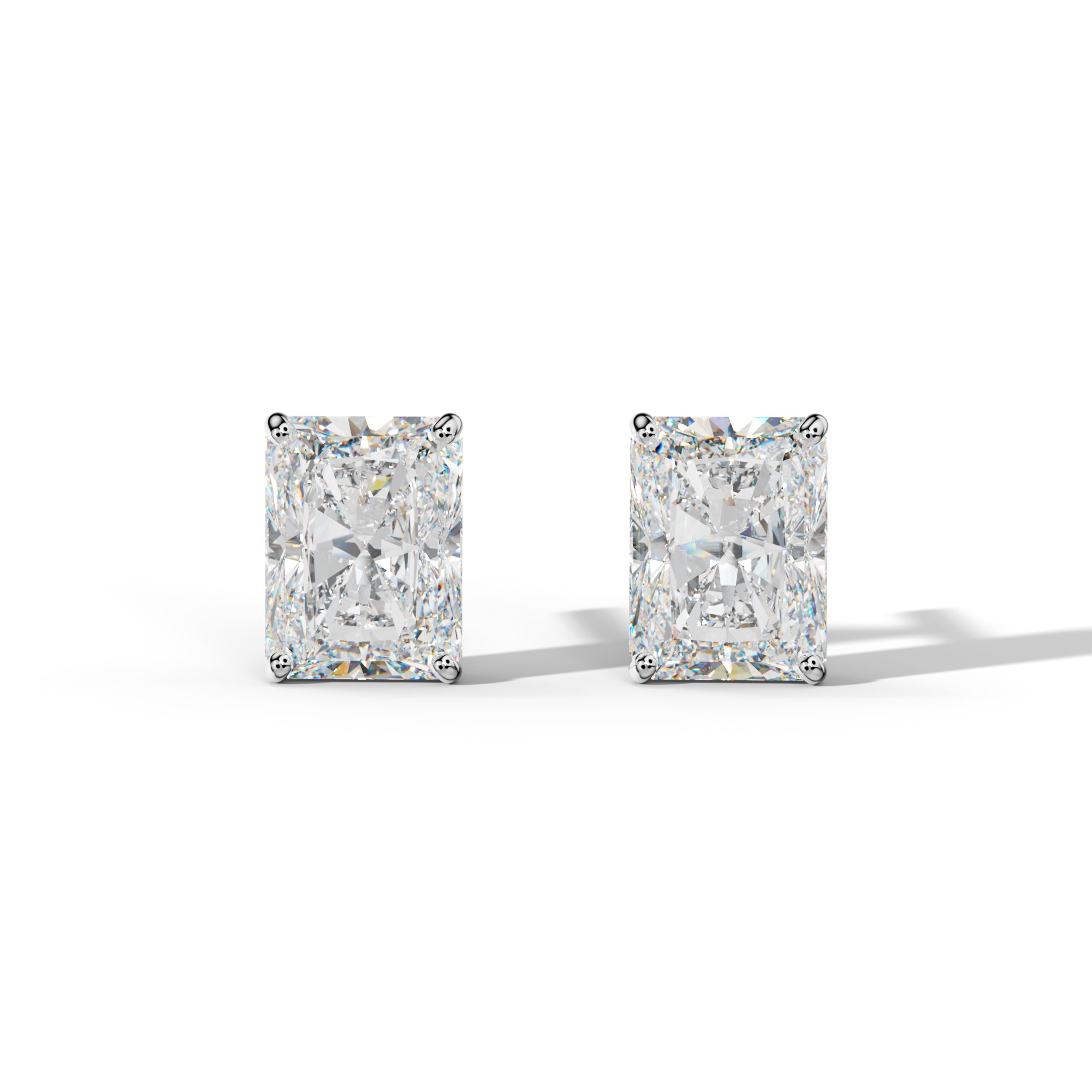 Radiant Diamond Stud Earrings With Four Classic  Prong Martini Settings