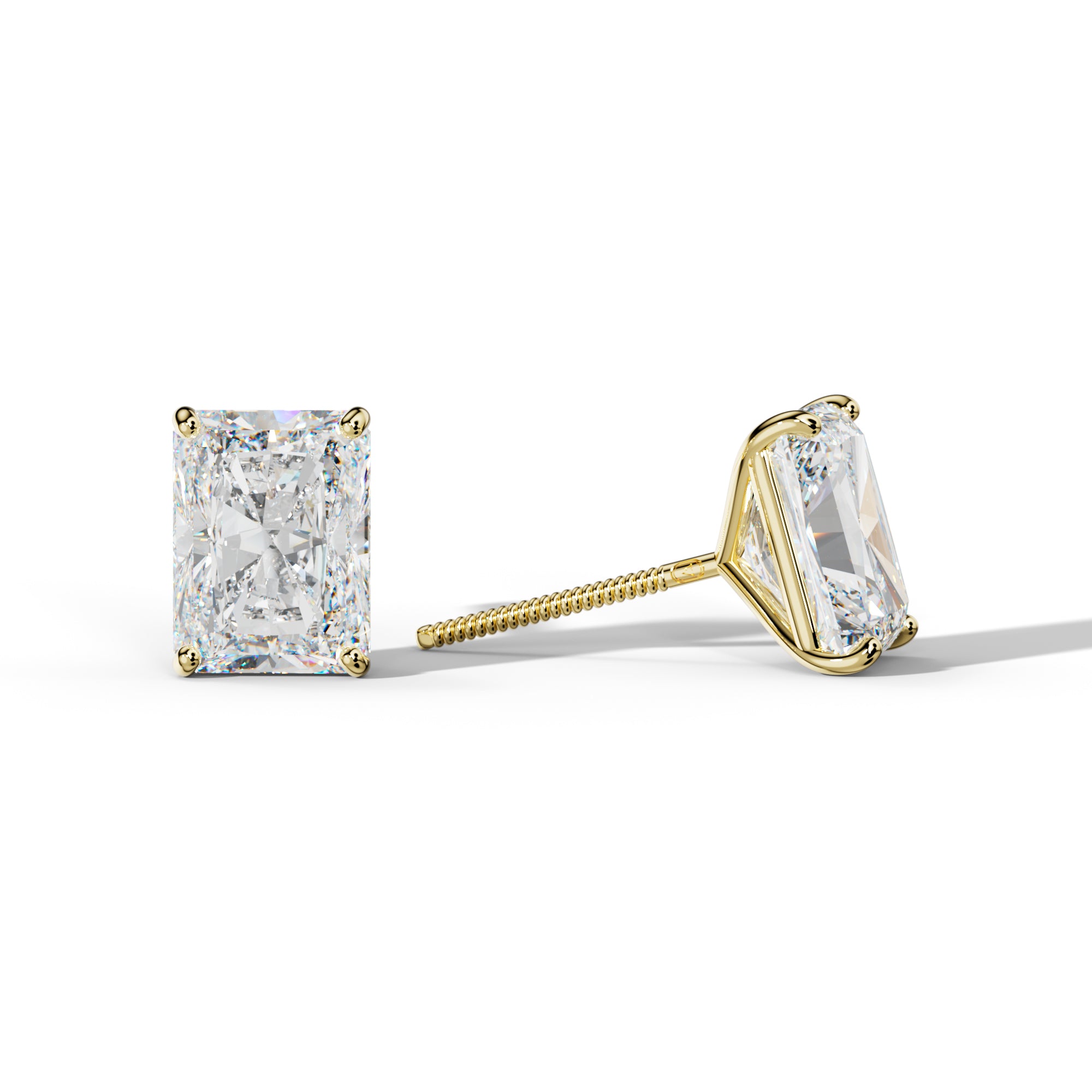 Radiant Diamond Stud Earrings With Four Classic  Prong Martini Settings