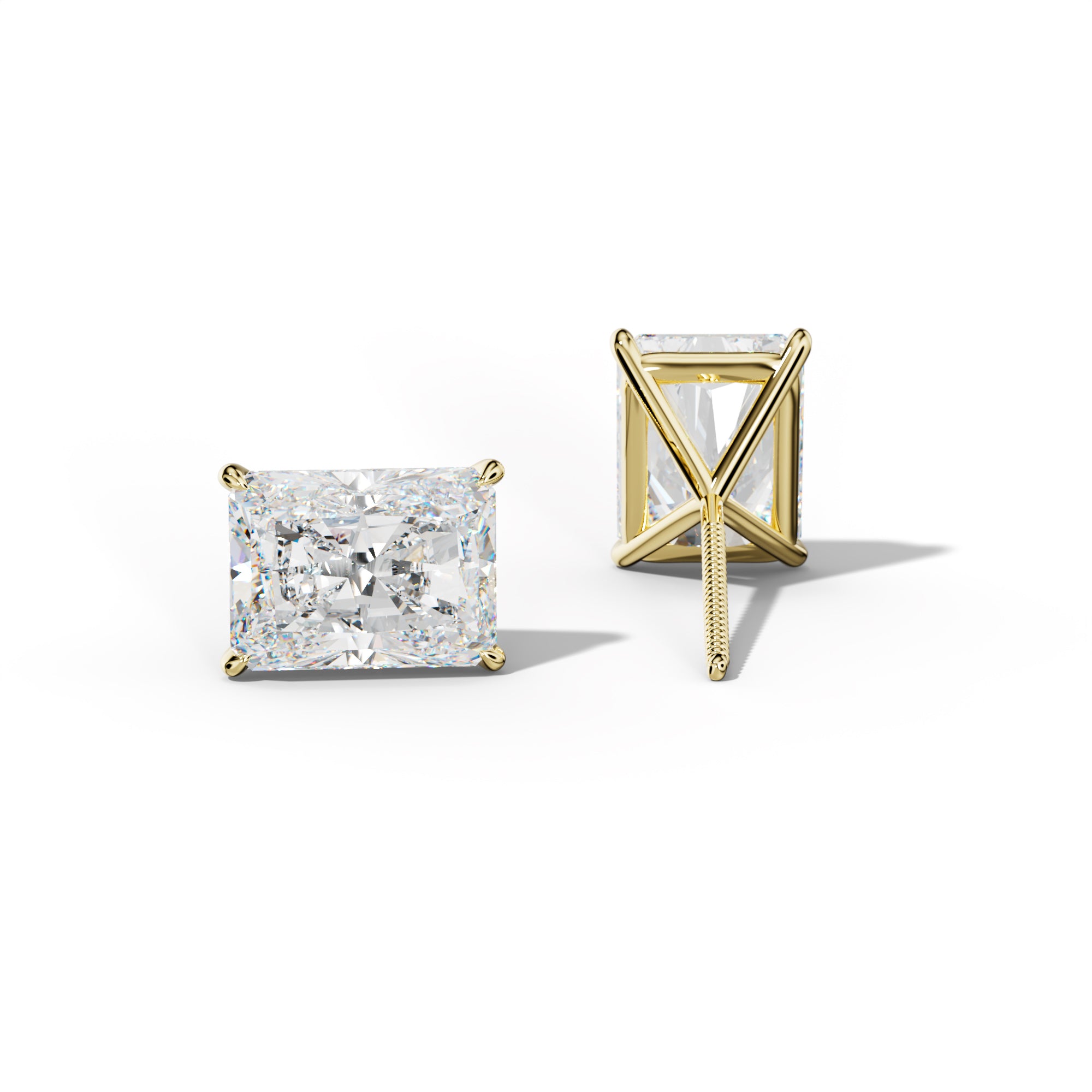 Radiant Diamond Stud Earrings With Four Prong Martini Settings