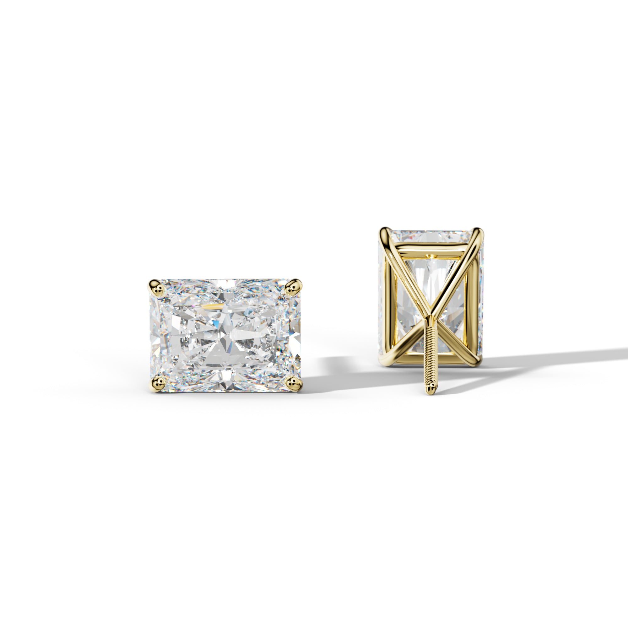 Radiant Diamond Stud Earrings With Four Classic  Prong Martini Settings