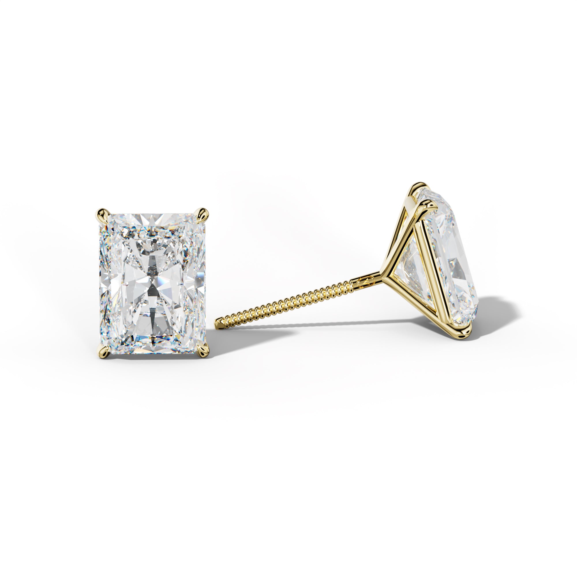Radiant Diamond Stud Earrings With Four Prong Martini Settings