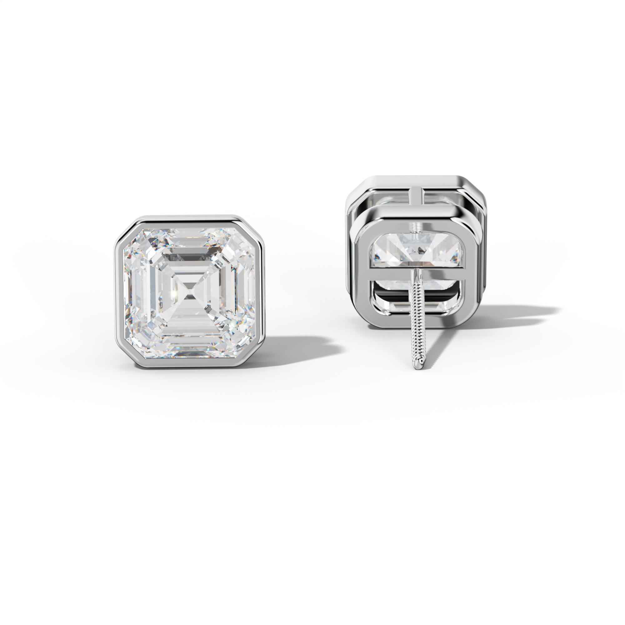 Asscher Diamond Stud Earrings With Bezel Setting