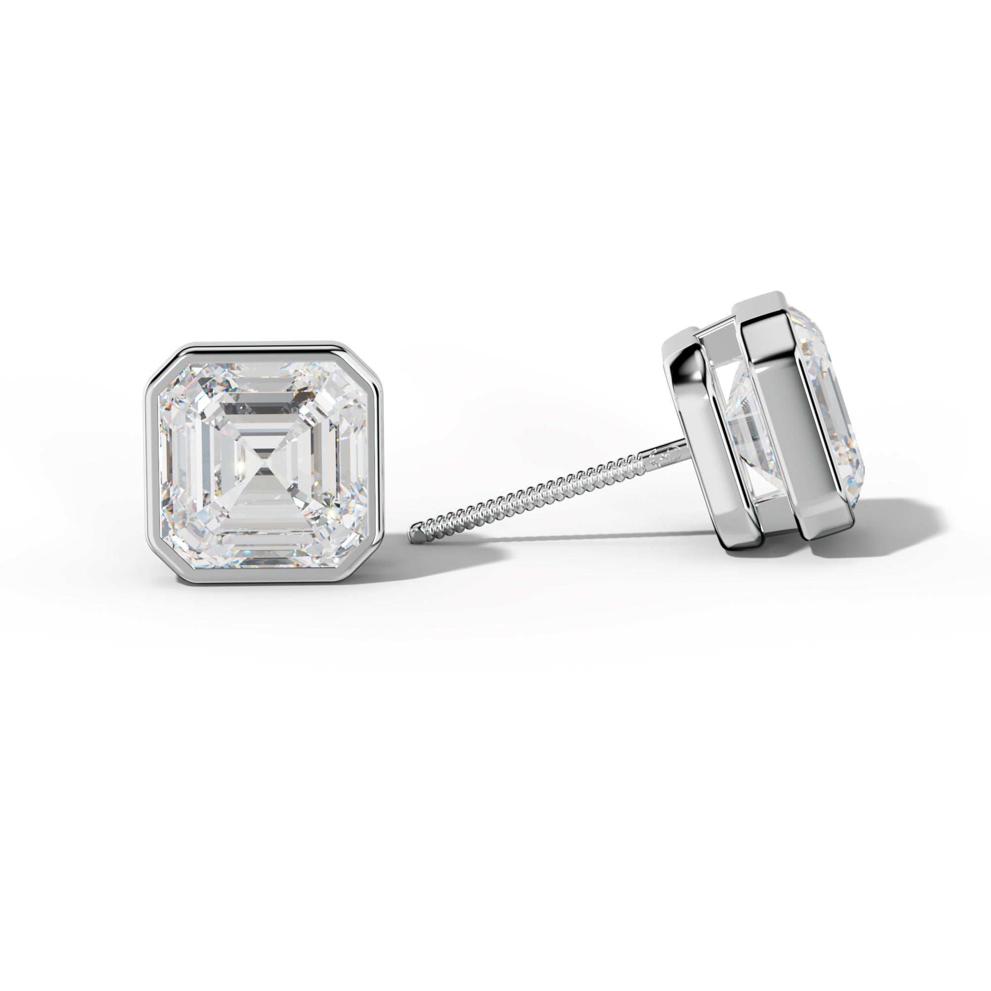 Asscher Diamond Stud Earrings With Bezel Setting