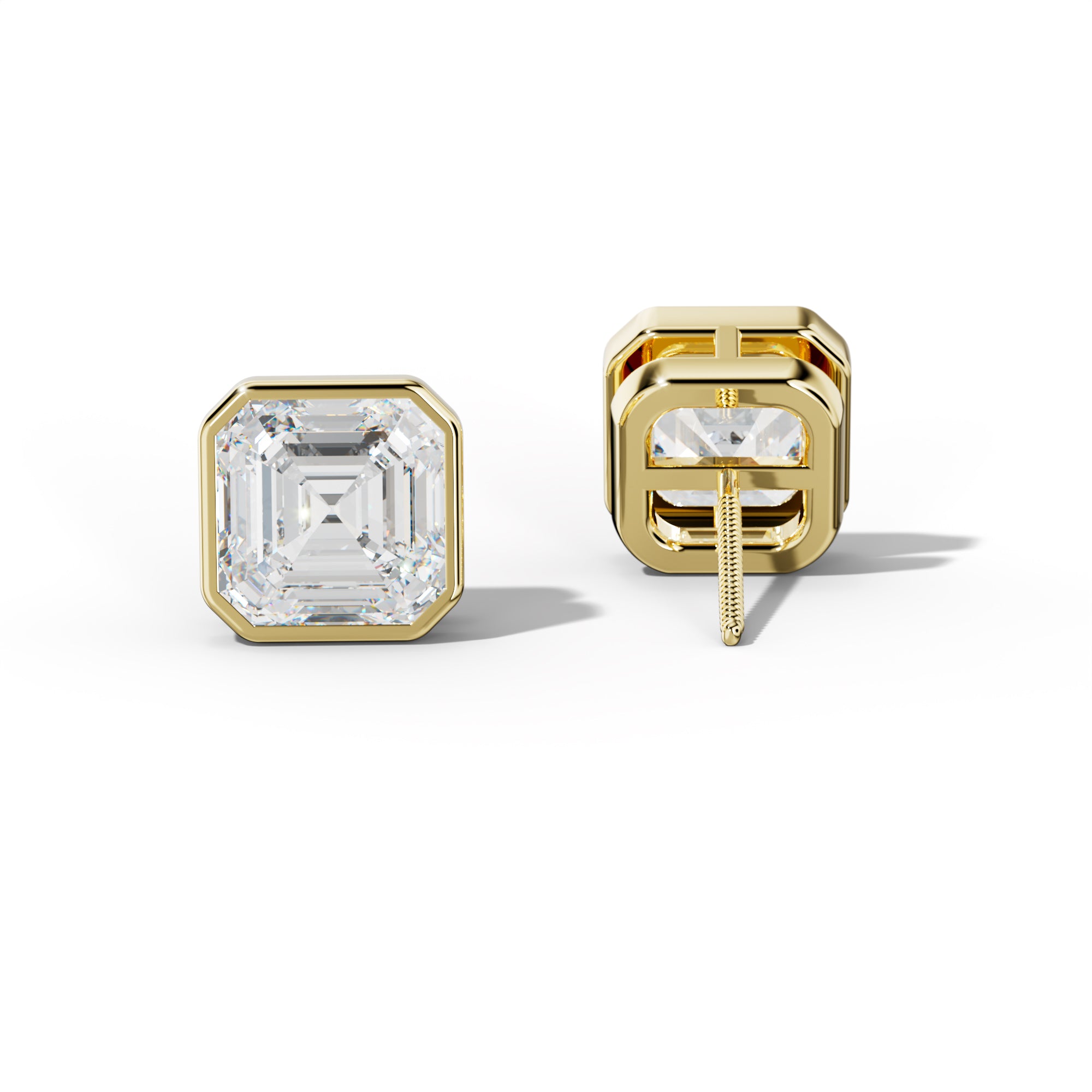 Asscher Diamond Stud Earrings With Bezel Setting