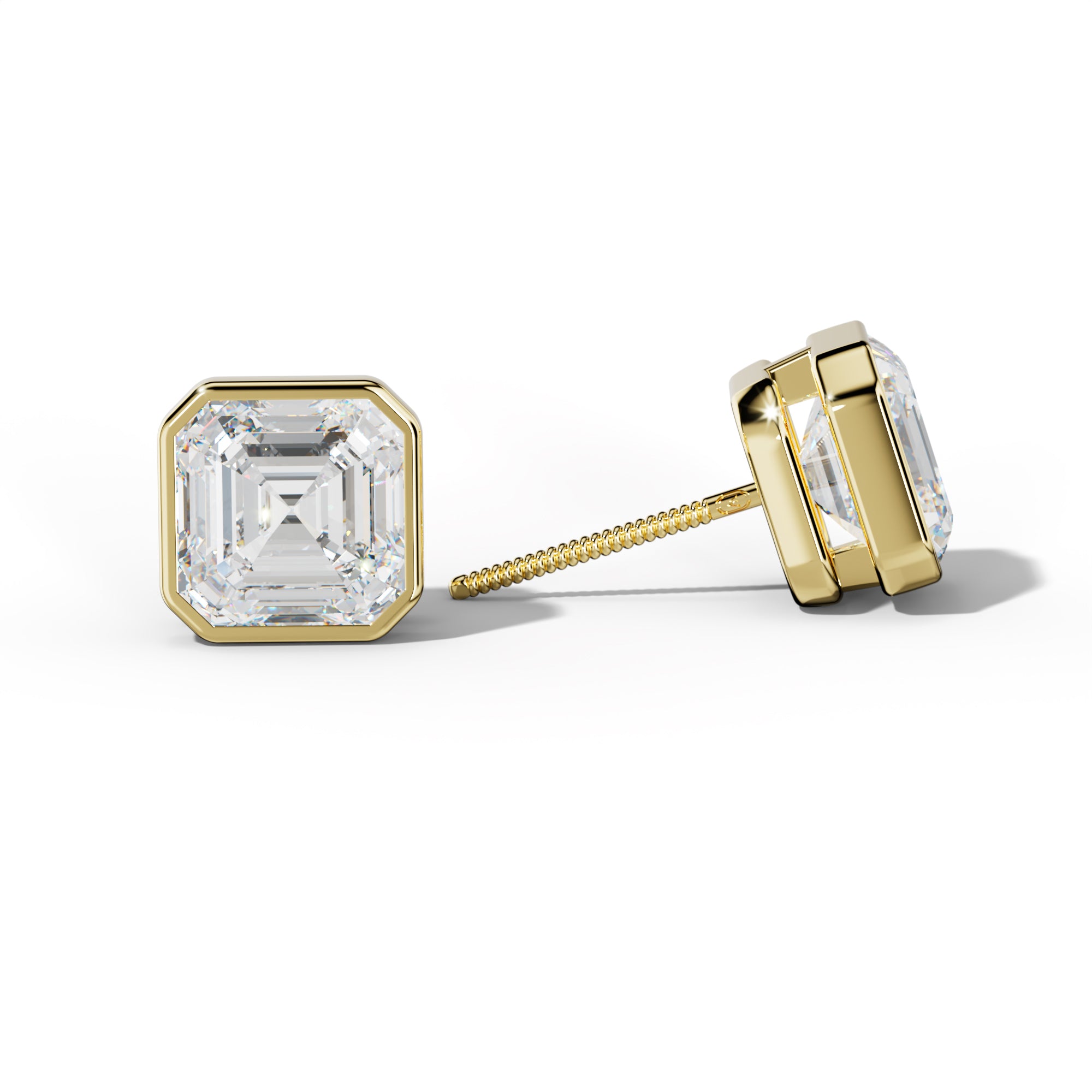 Asscher Diamond Stud Earrings With Bezel Setting
