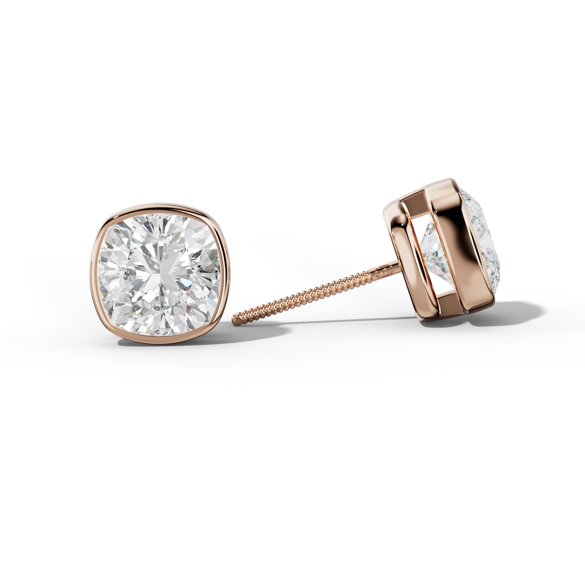 Cushion Diamond Stud Earrings With Bezel Setting