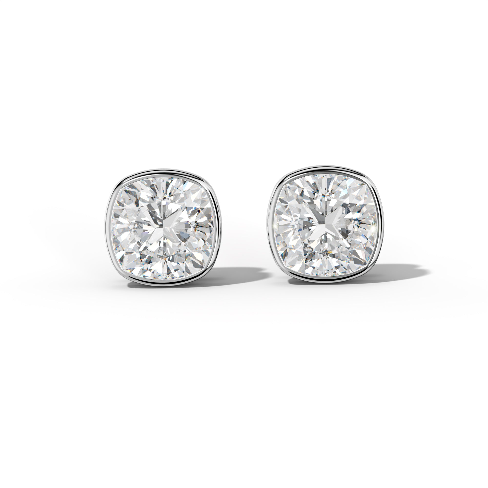 Cushion Diamond Stud Earrings With Bezel Setting