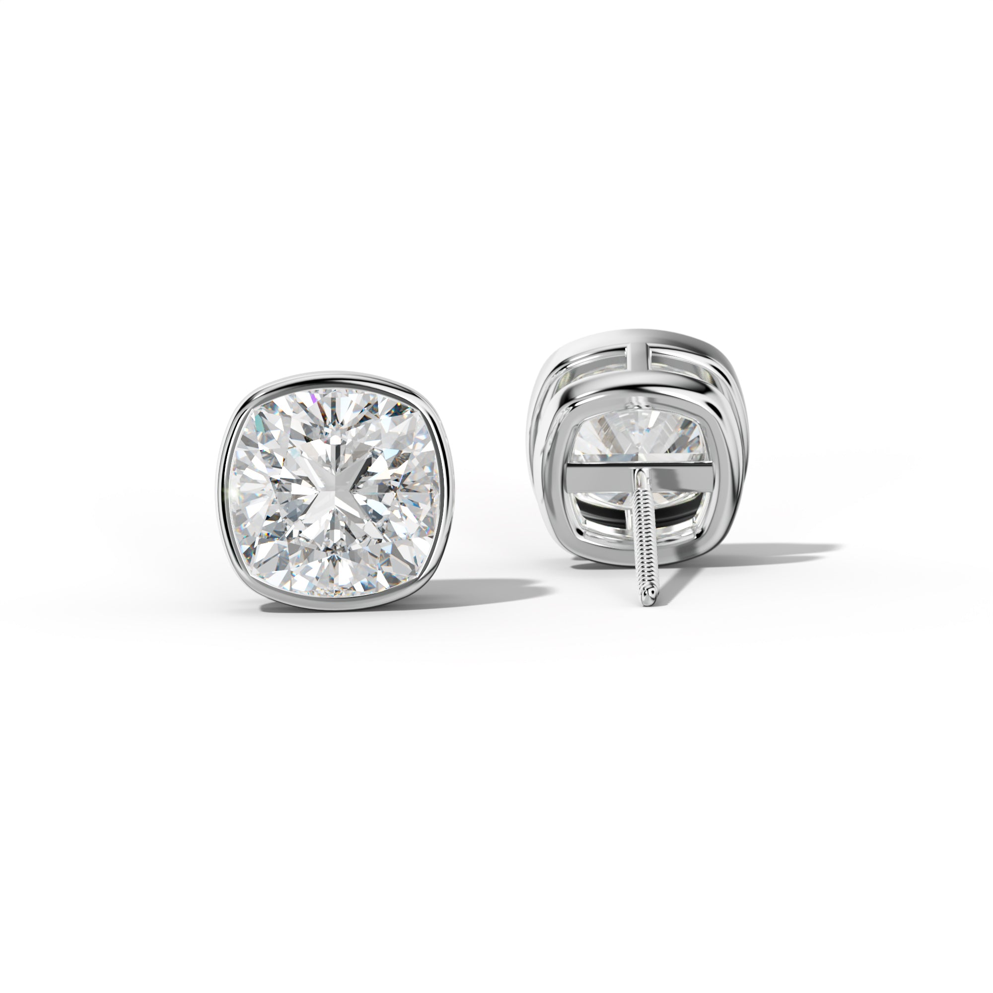 Cushion Diamond Stud Earrings With Bezel Setting