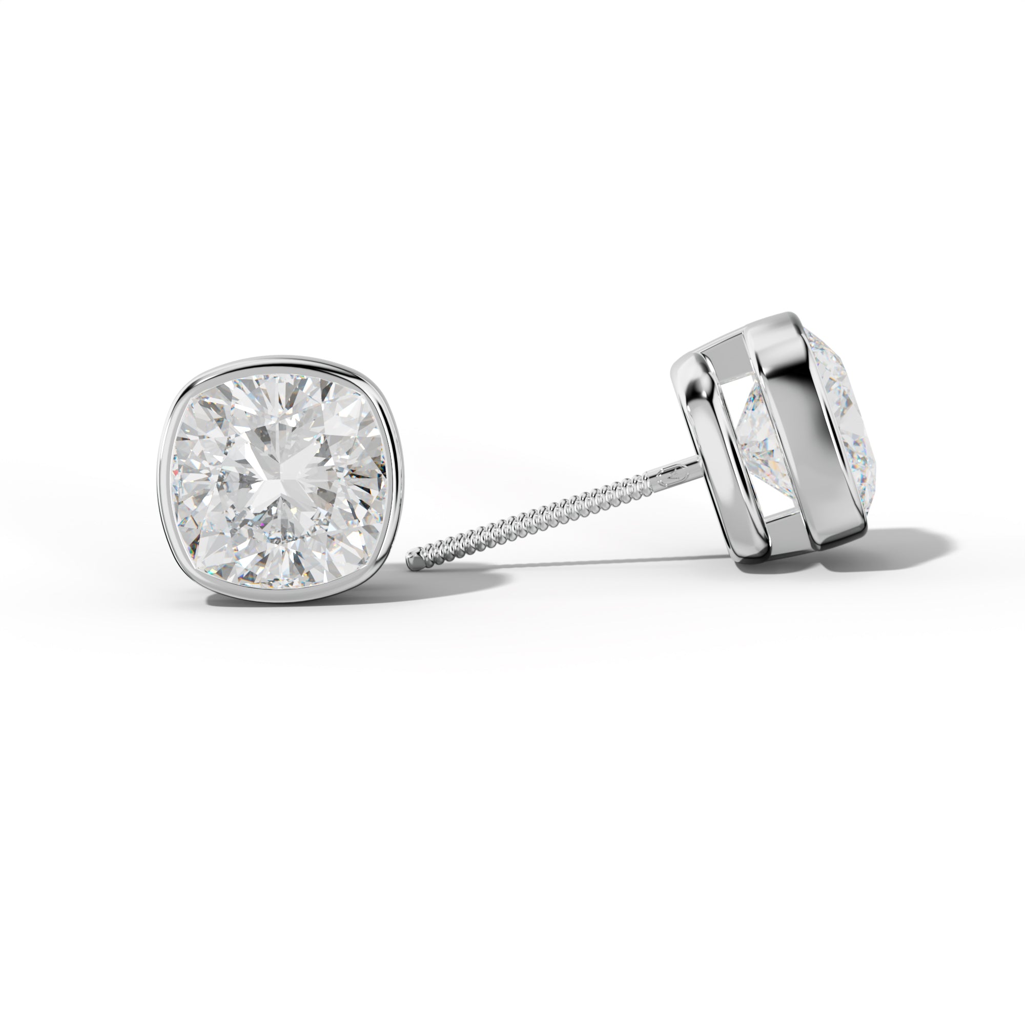 Cushion Diamond Stud Earrings With Bezel Setting