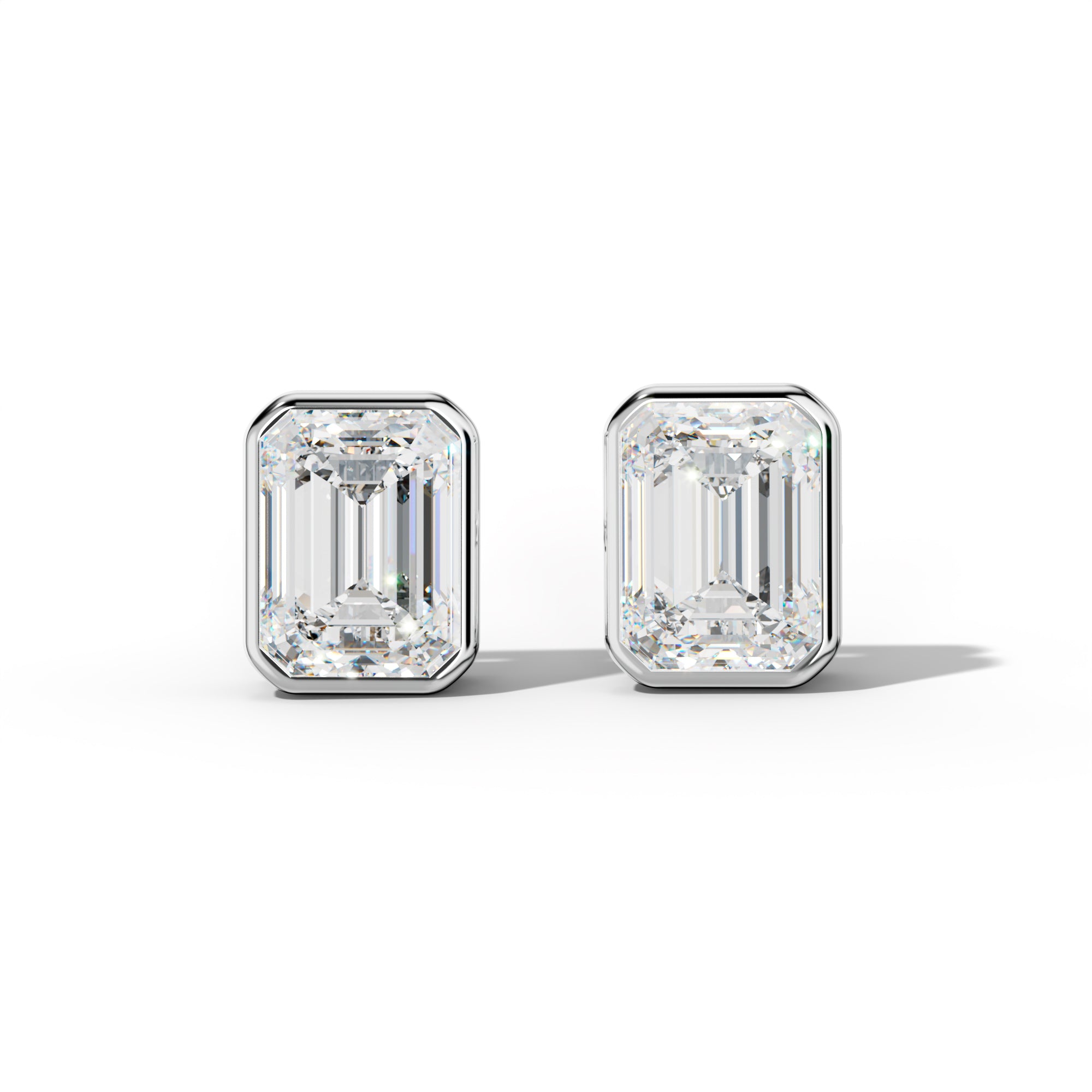 Emerald Cut Diamond Stud Earrings With  Bezel Setting