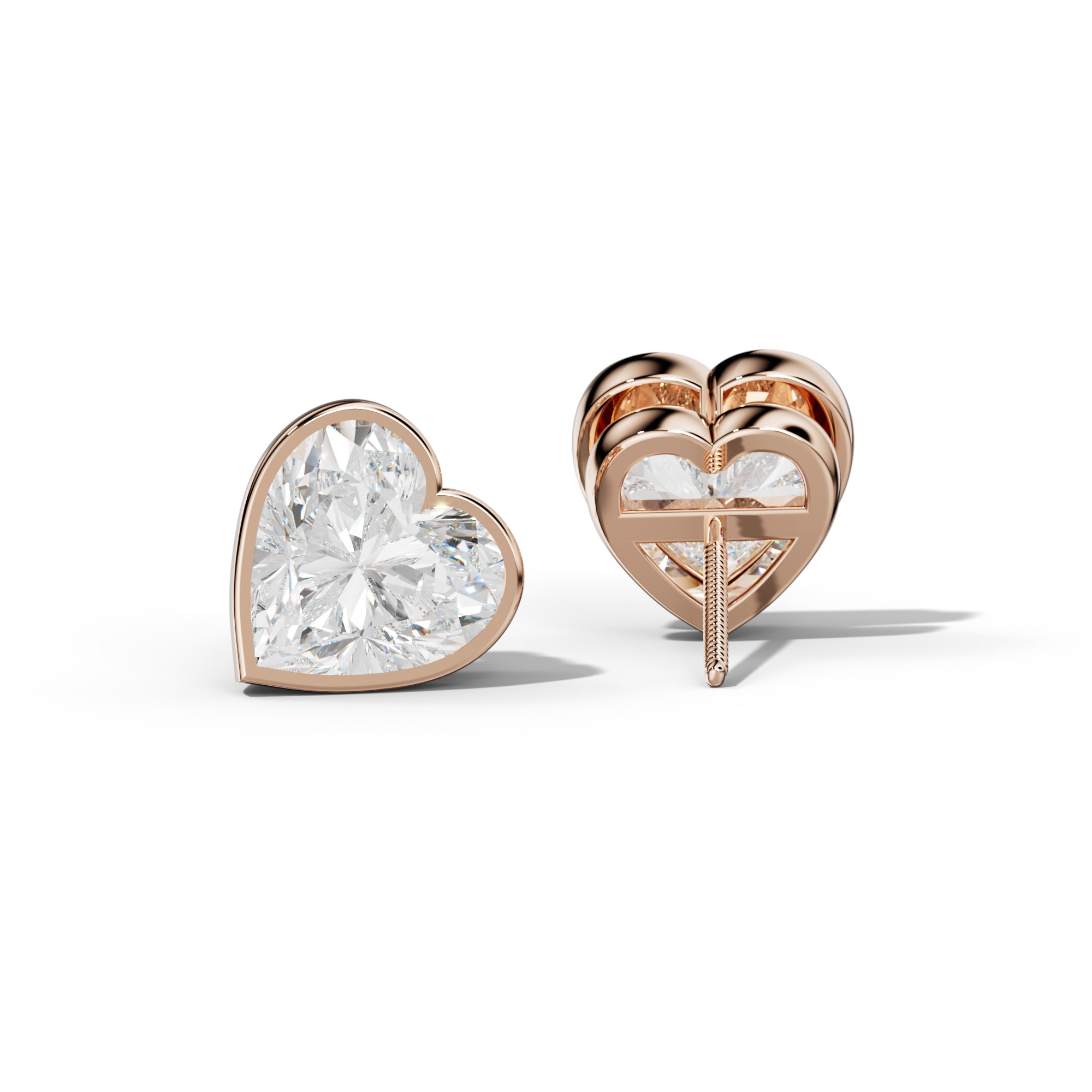 Heart Diamond Stud Earrings With Bezel Setting
