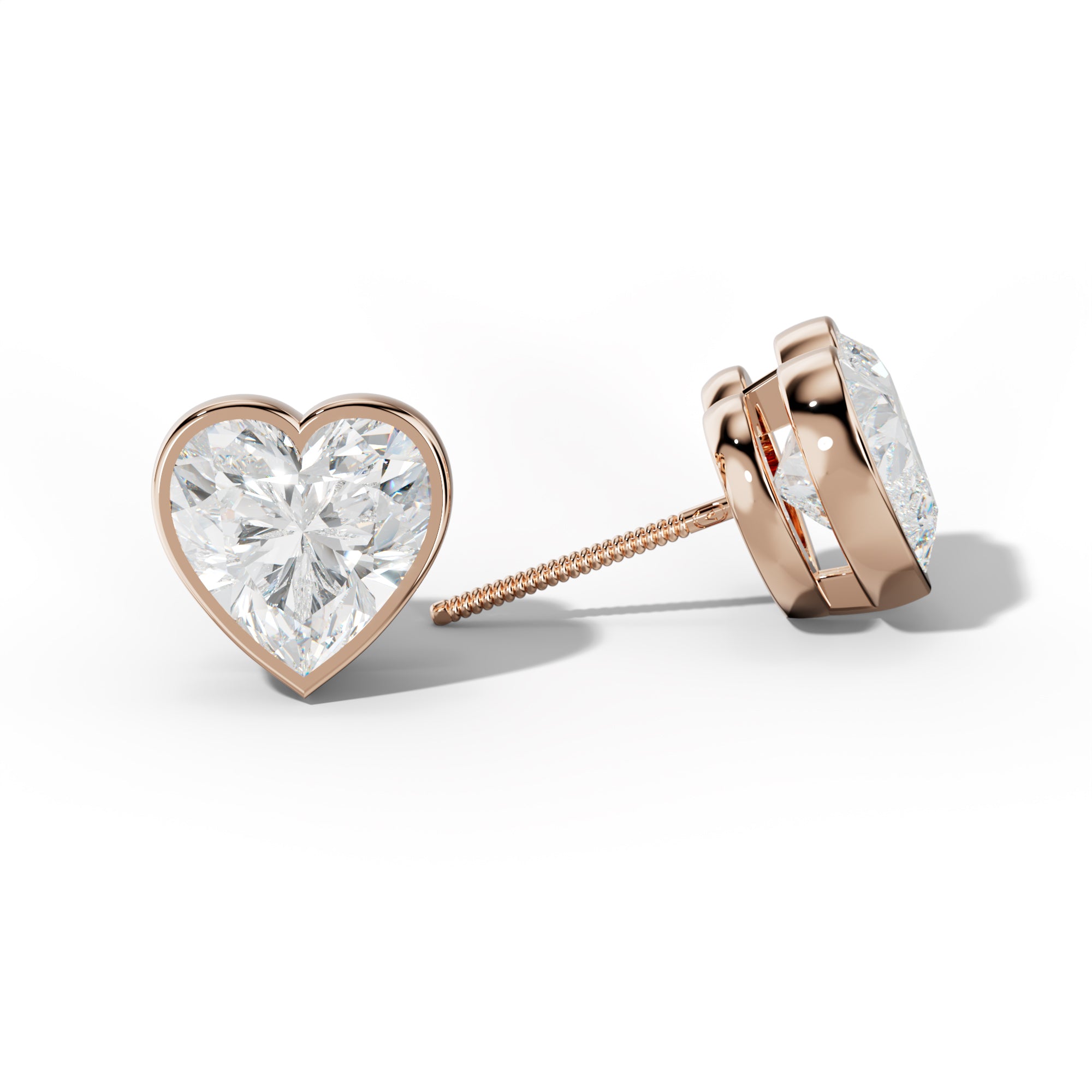 Heart Diamond Stud Earrings With Bezel Setting