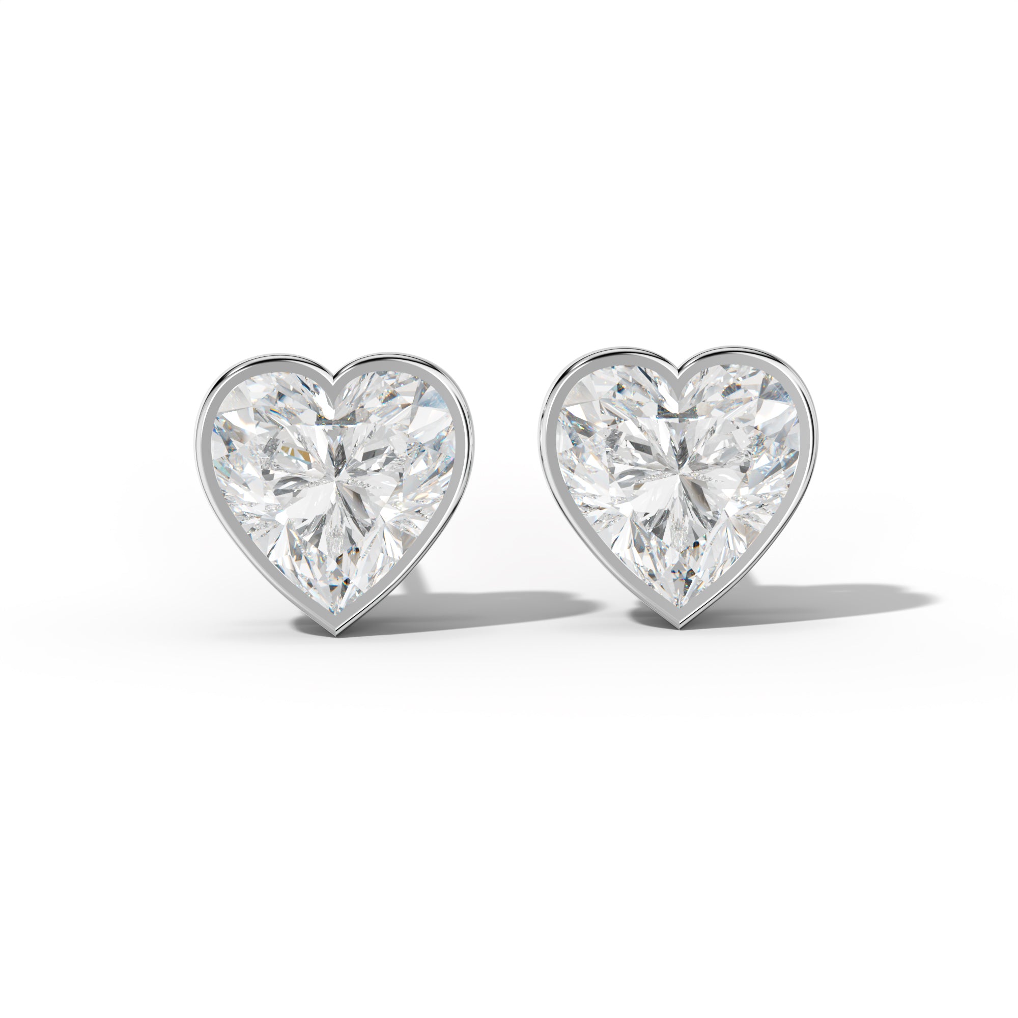 Heart Diamond Stud Earrings With Bezel Setting