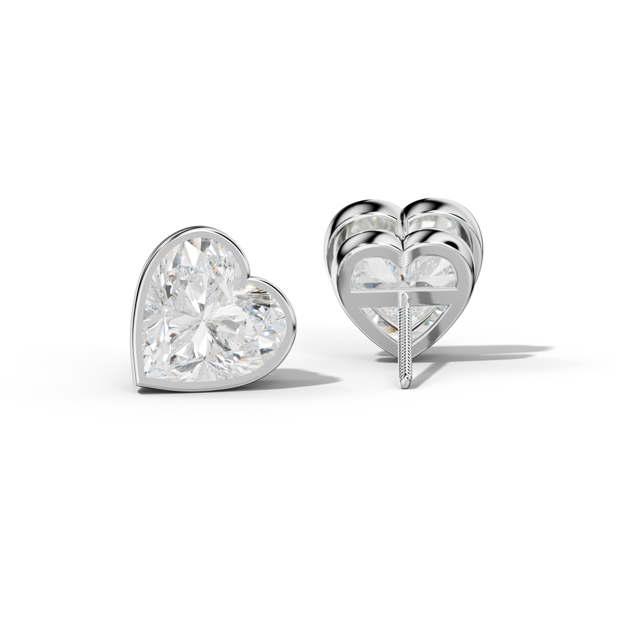 Heart Diamond Stud Earrings With Bezel Setting