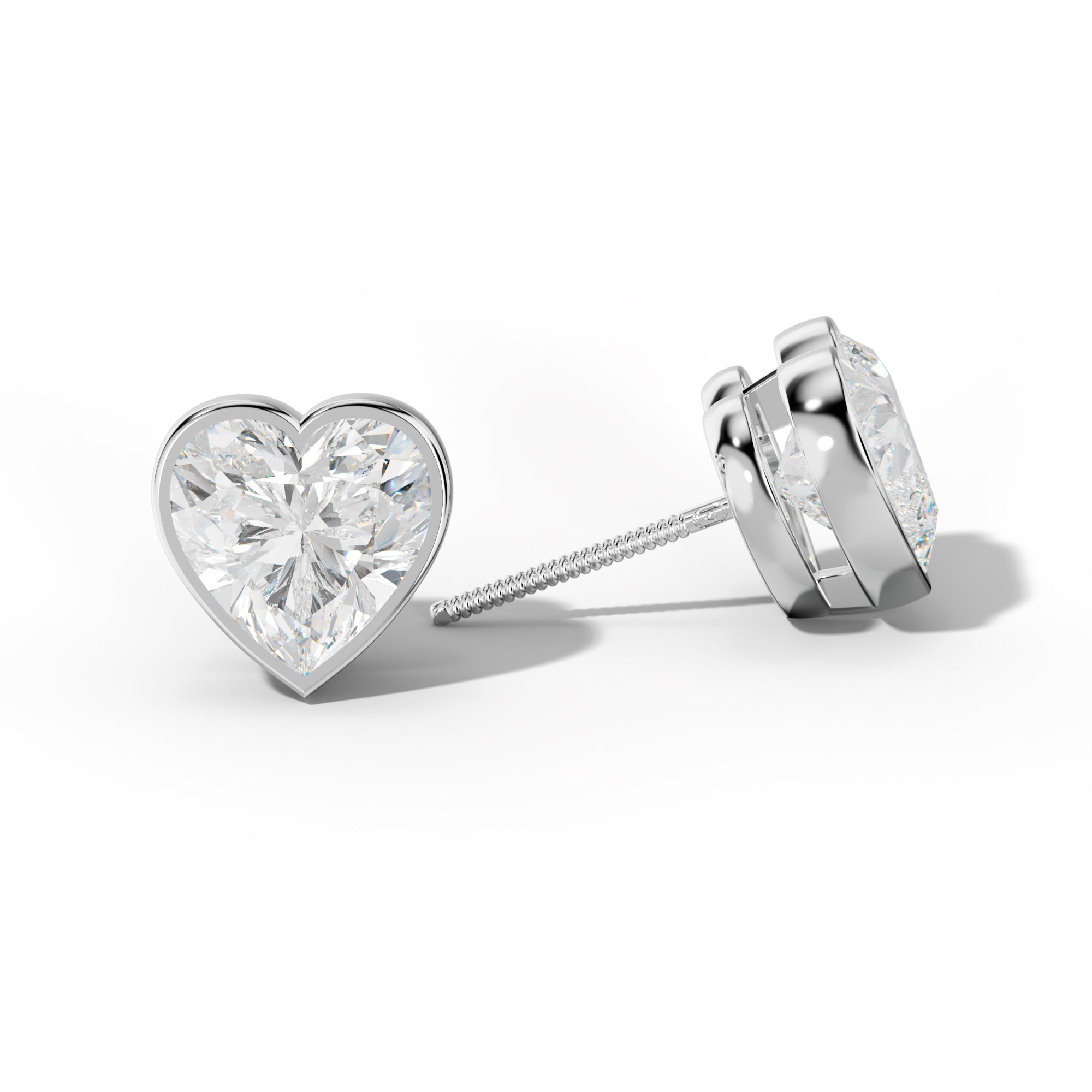 Heart Diamond Stud Earrings With Bezel Setting