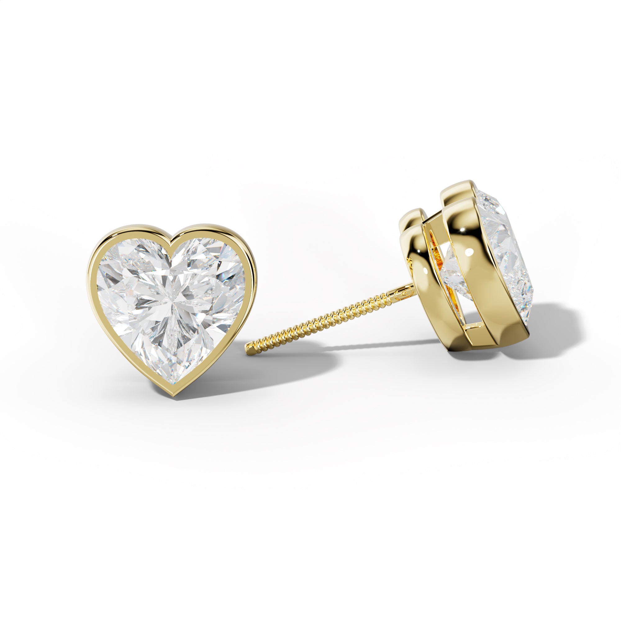 Heart Diamond Stud Earrings With Bezel Setting