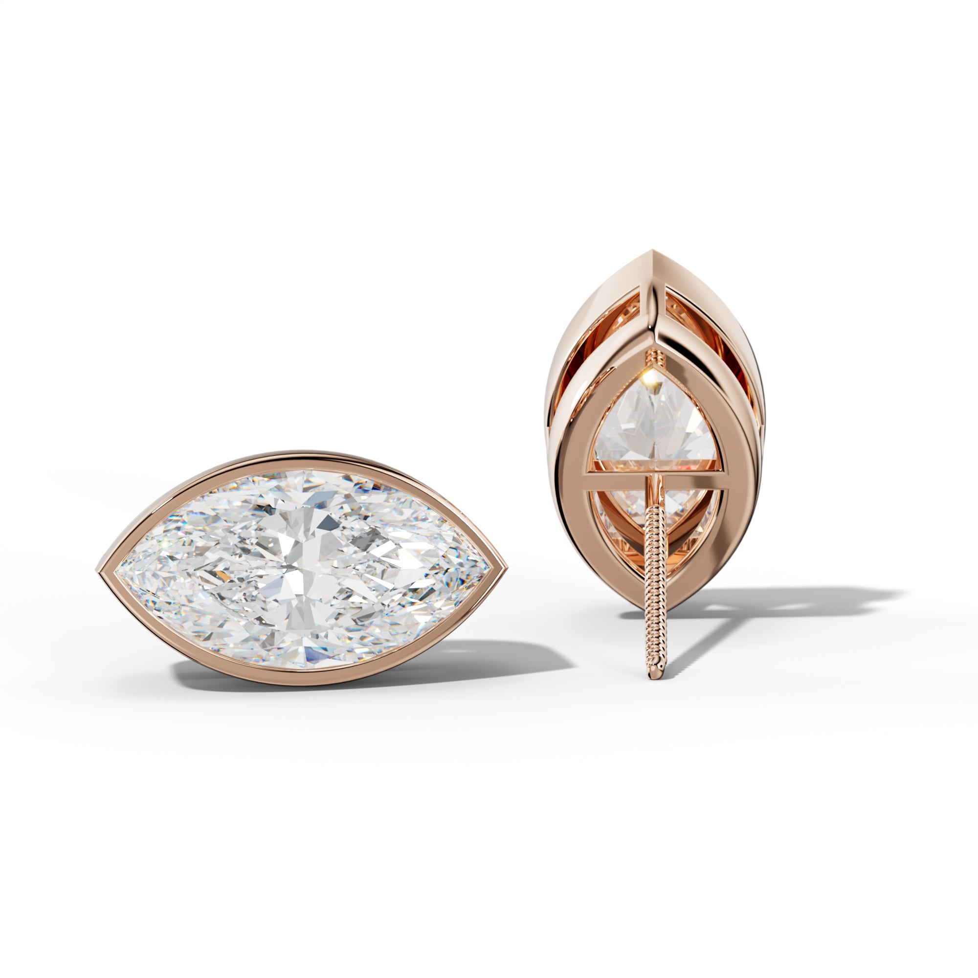 Marquise Diamond Stud Earrings With Bezel Setting