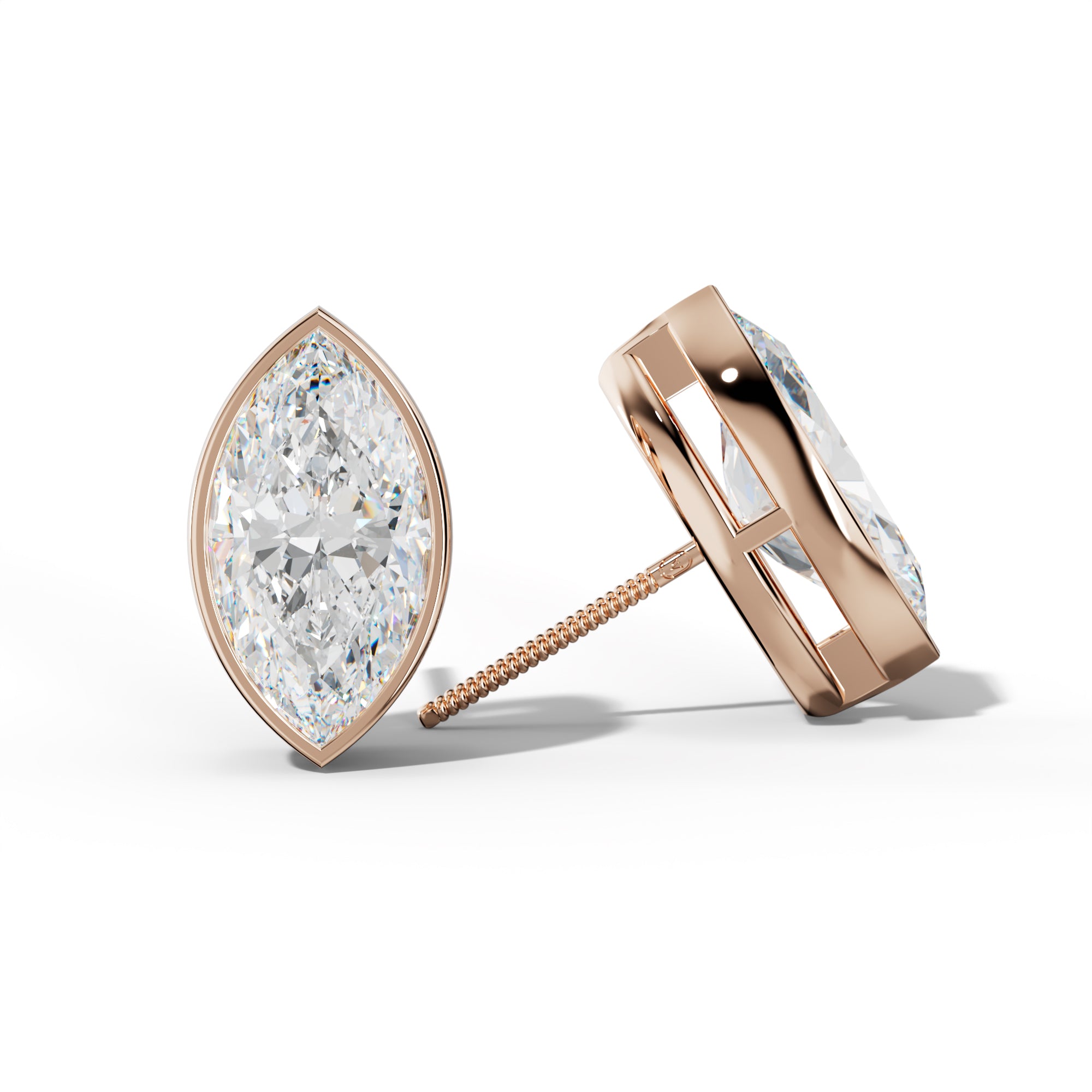 Marquise Diamond Stud Earrings With Bezel Setting