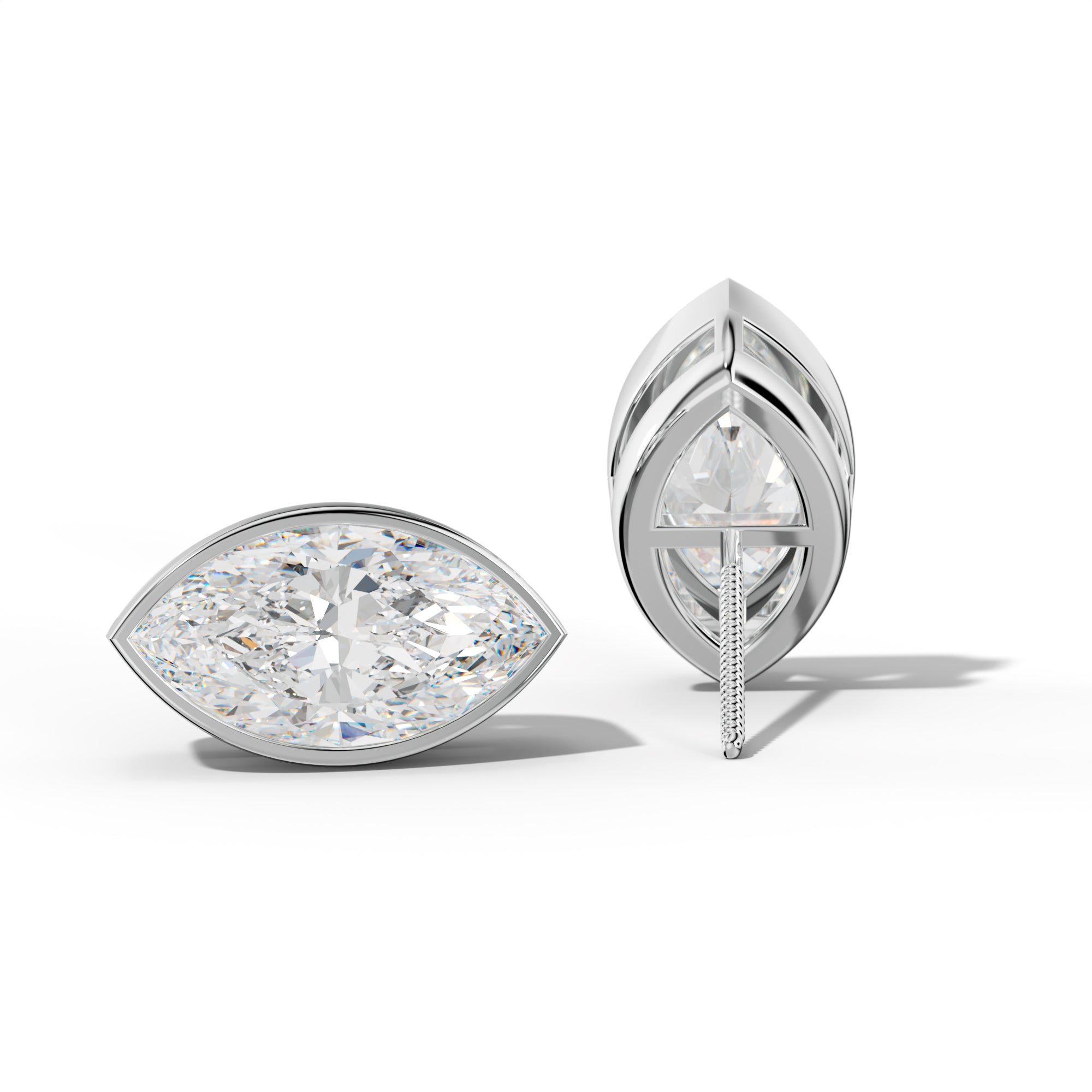 Marquise Diamond Stud Earrings With Bezel Setting