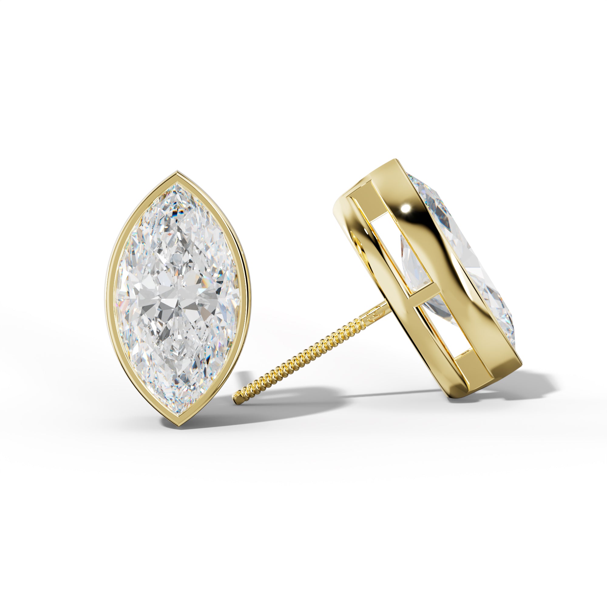 Marquise Diamond Stud Earrings With Bezel Setting