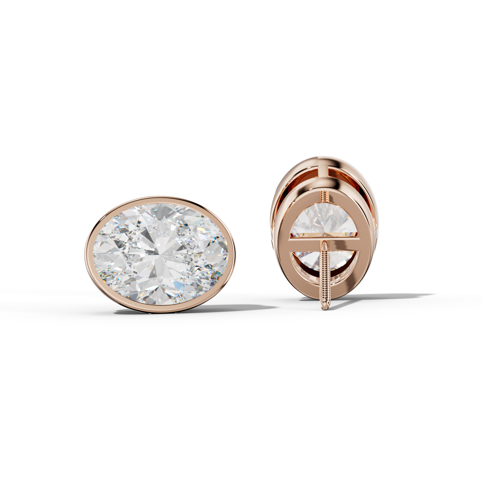 Oval Diamond Stud Earrings With  Bezel Setting