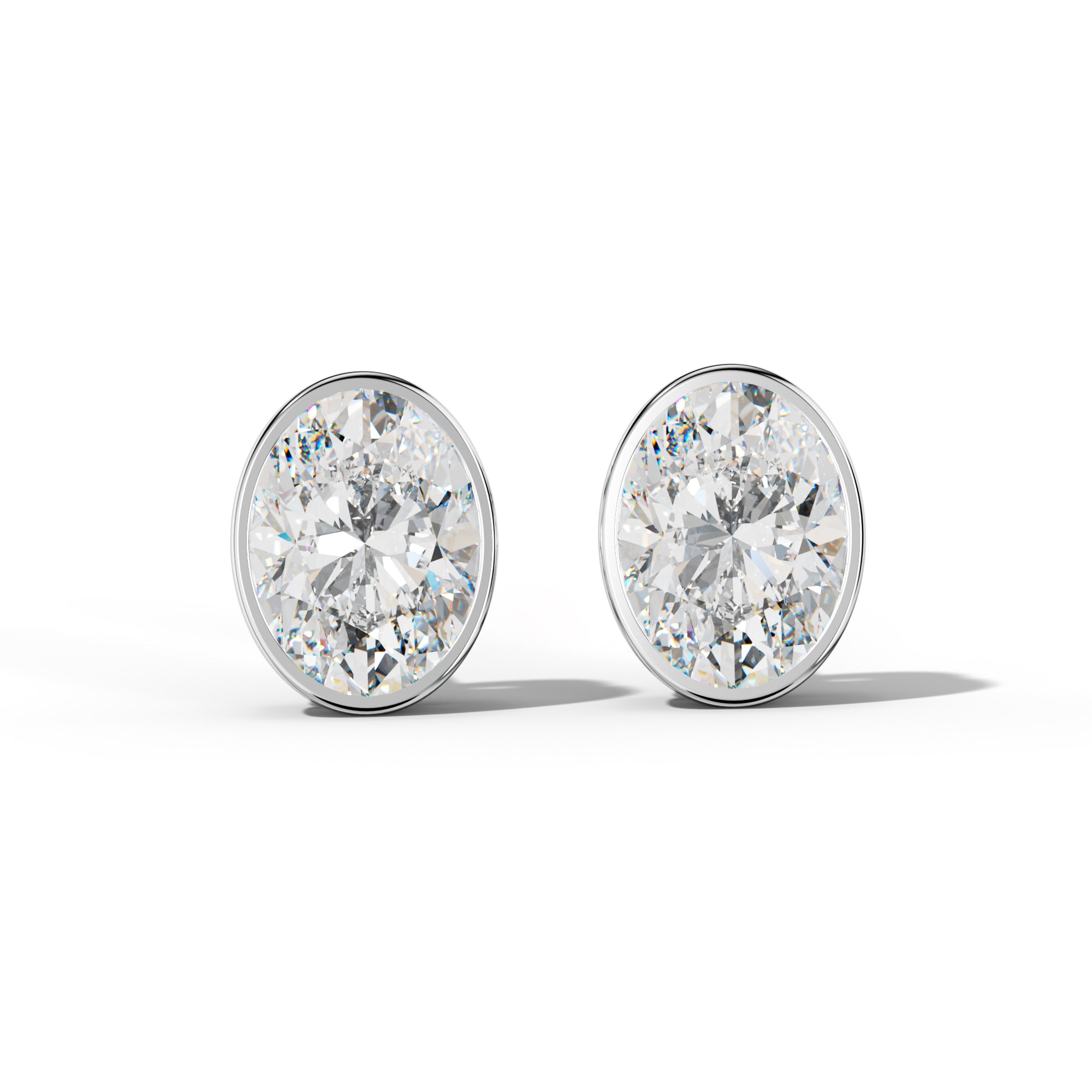 Oval Diamond Stud Earrings With  Bezel Setting