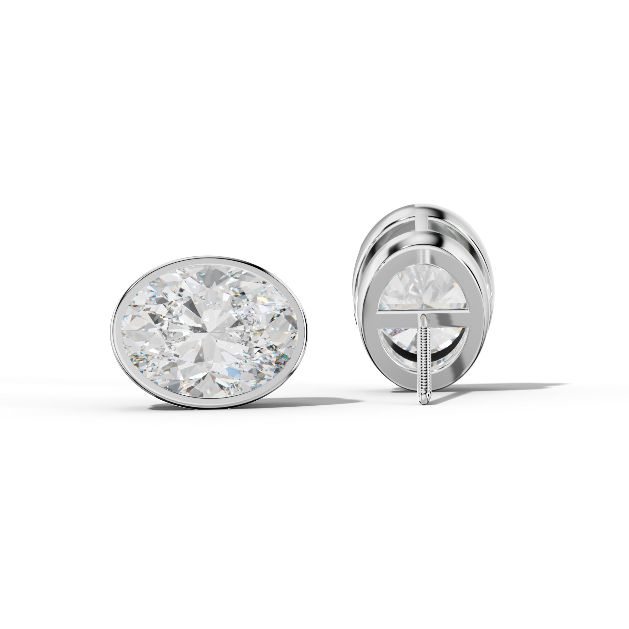Oval Diamond Stud Earrings With  Bezel Setting
