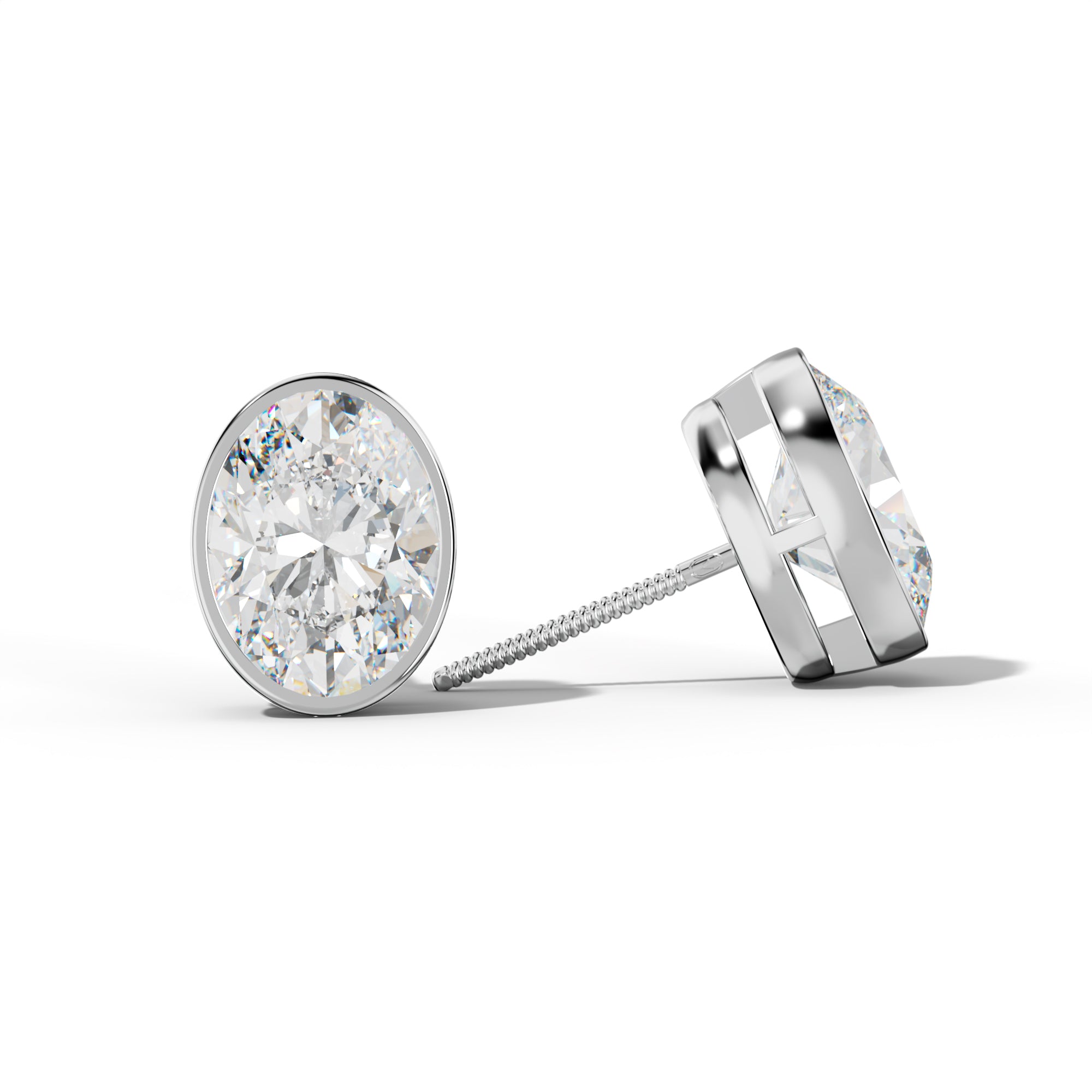 Oval Diamond Stud Earrings With  Bezel Setting