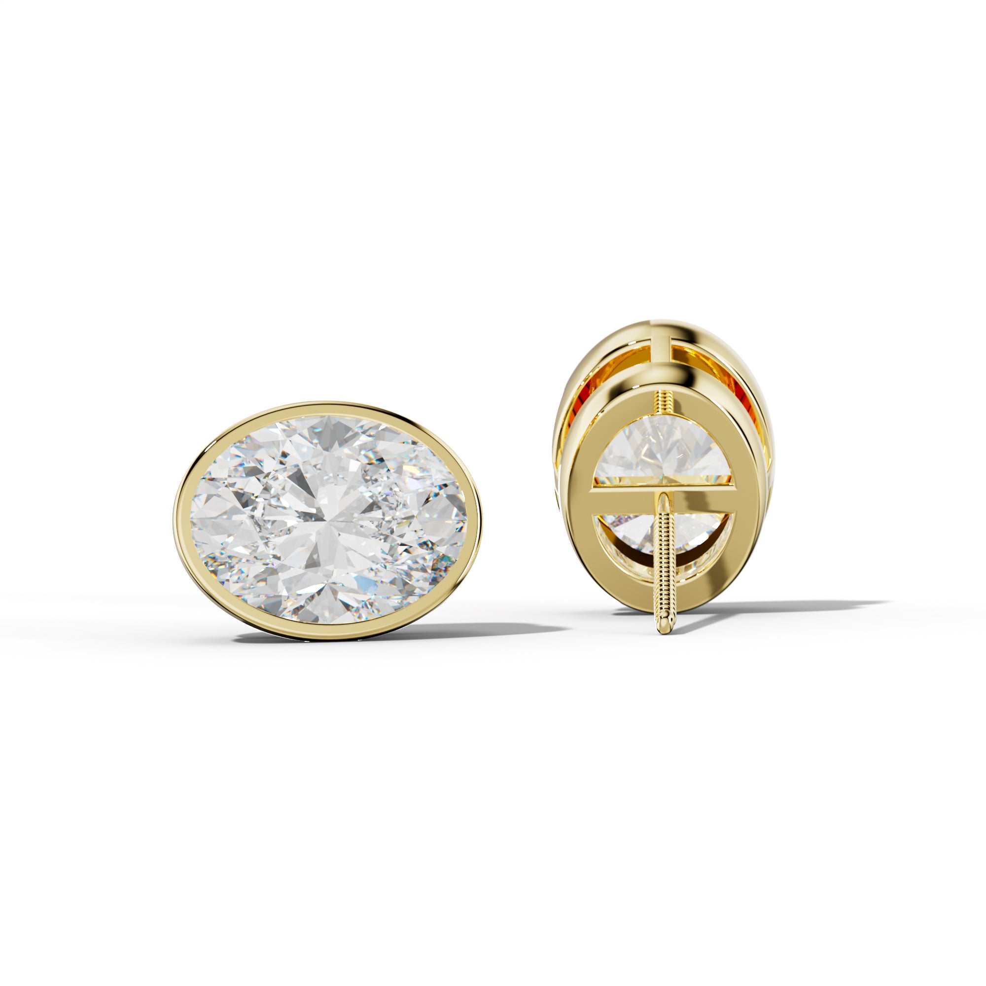 Oval Diamond Stud Earrings With  Bezel Setting