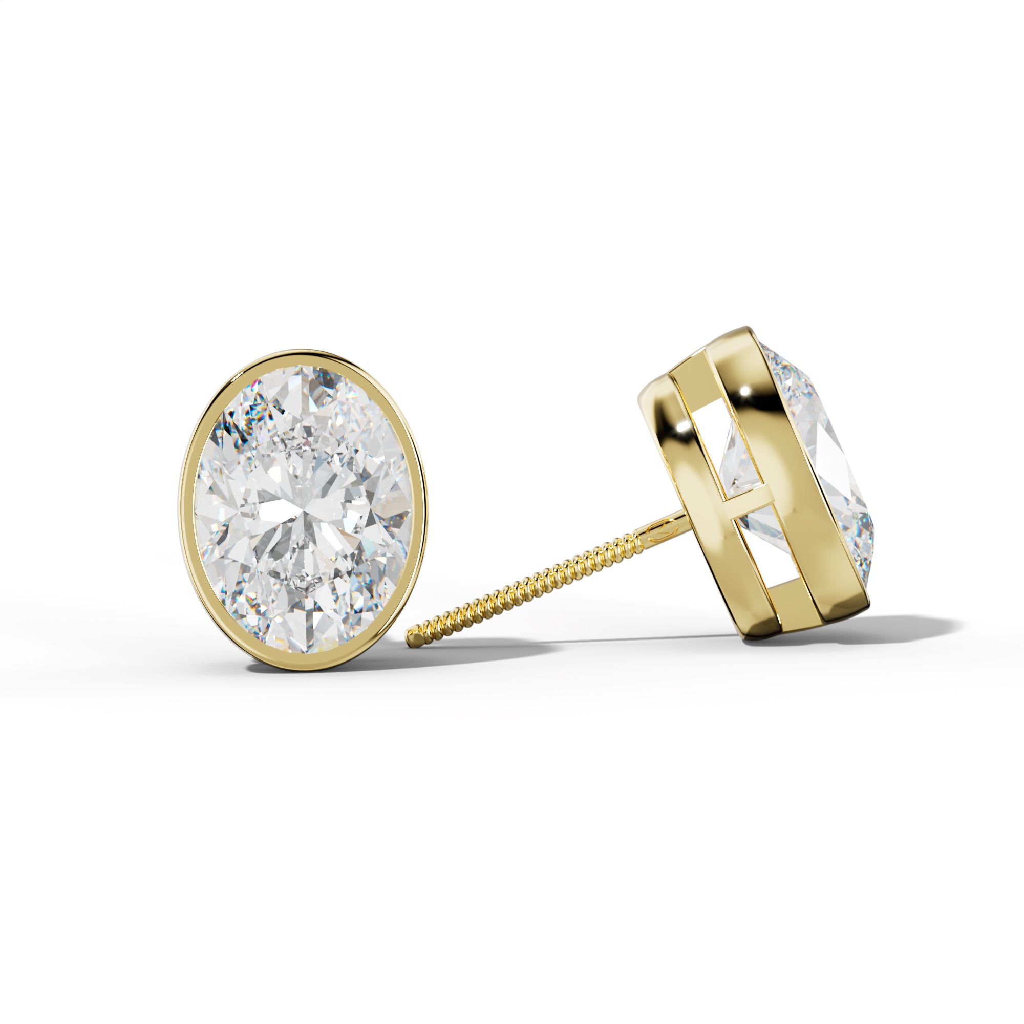 Oval Diamond Stud Earrings With  Bezel Setting