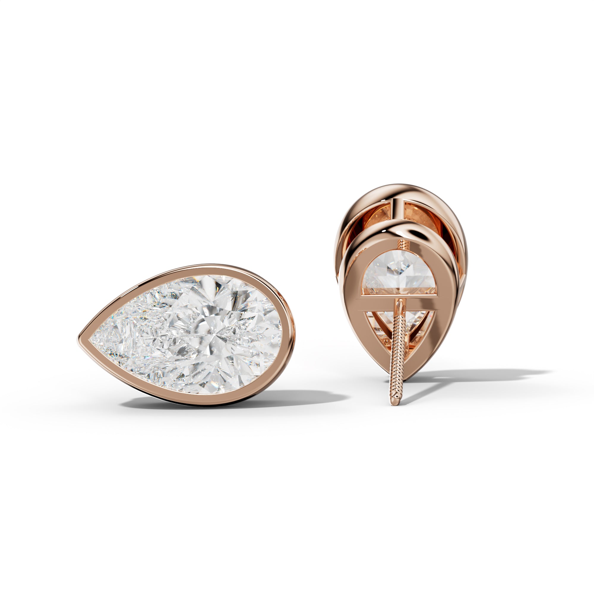 Pear Shape Diamond Stud Earrings With  Bezel Setting