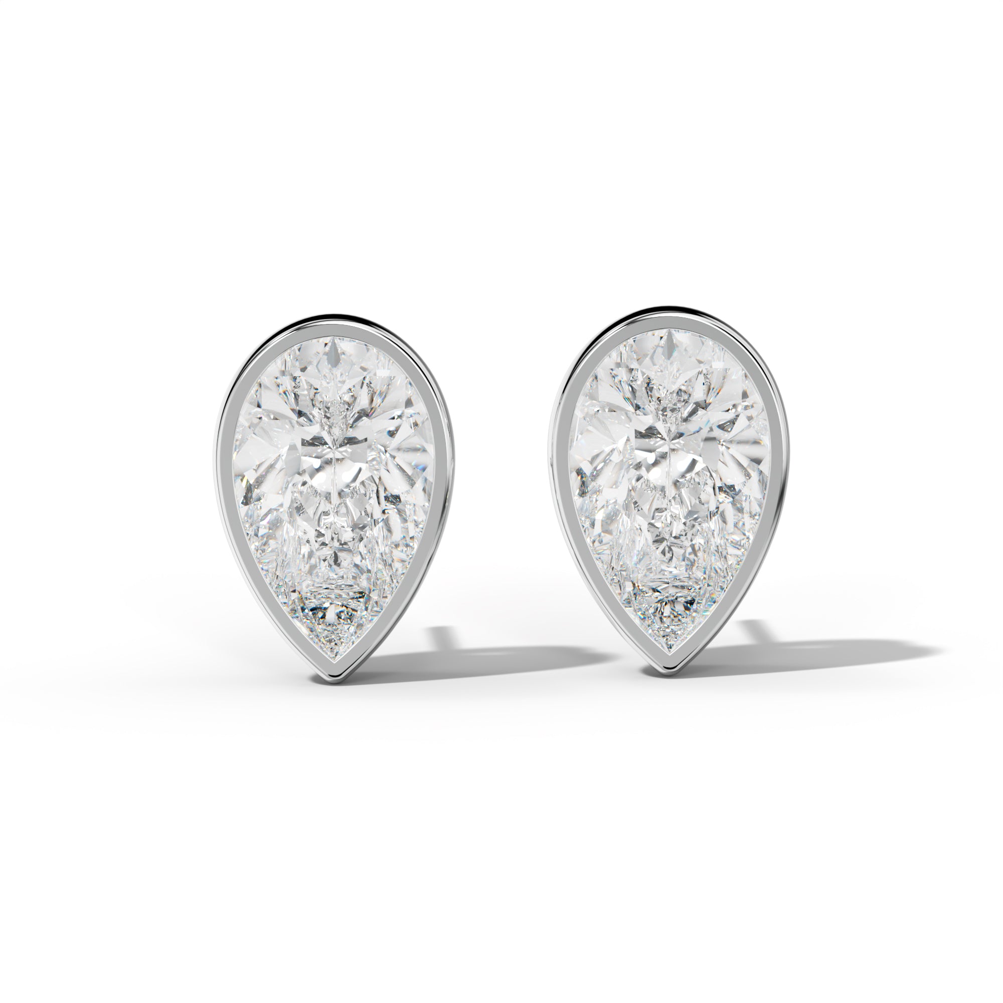 Pear Shape Diamond Stud Earrings With  Bezel Setting