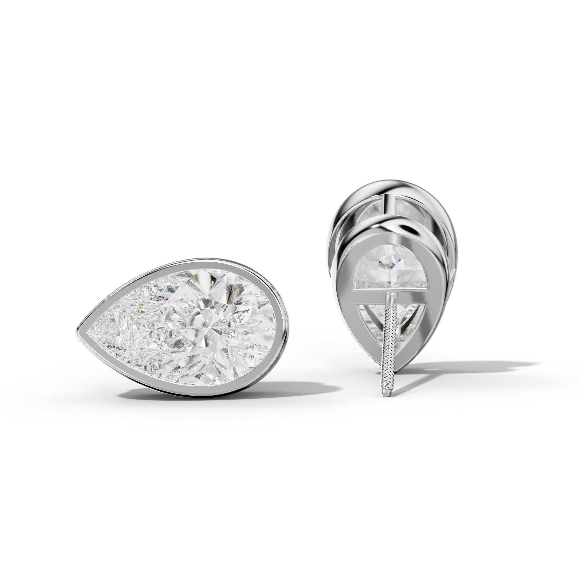 Pear Shape Diamond Stud Earrings With  Bezel Setting