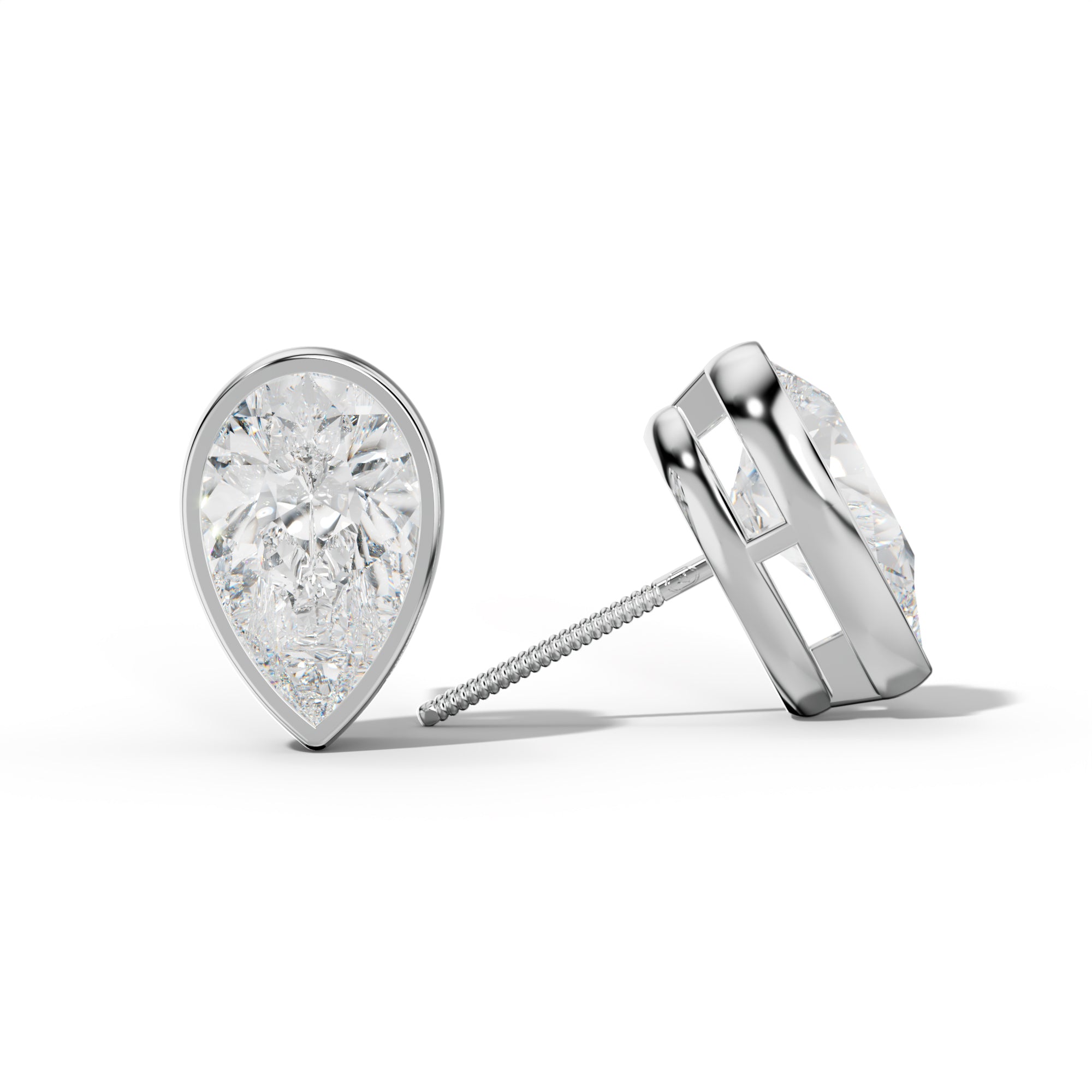 Pear Shape Diamond Stud Earrings With  Bezel Setting