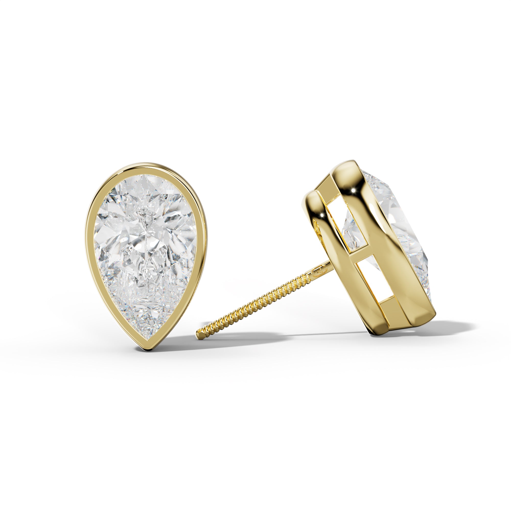 Pear Shape Diamond Stud Earrings With  Bezel Setting