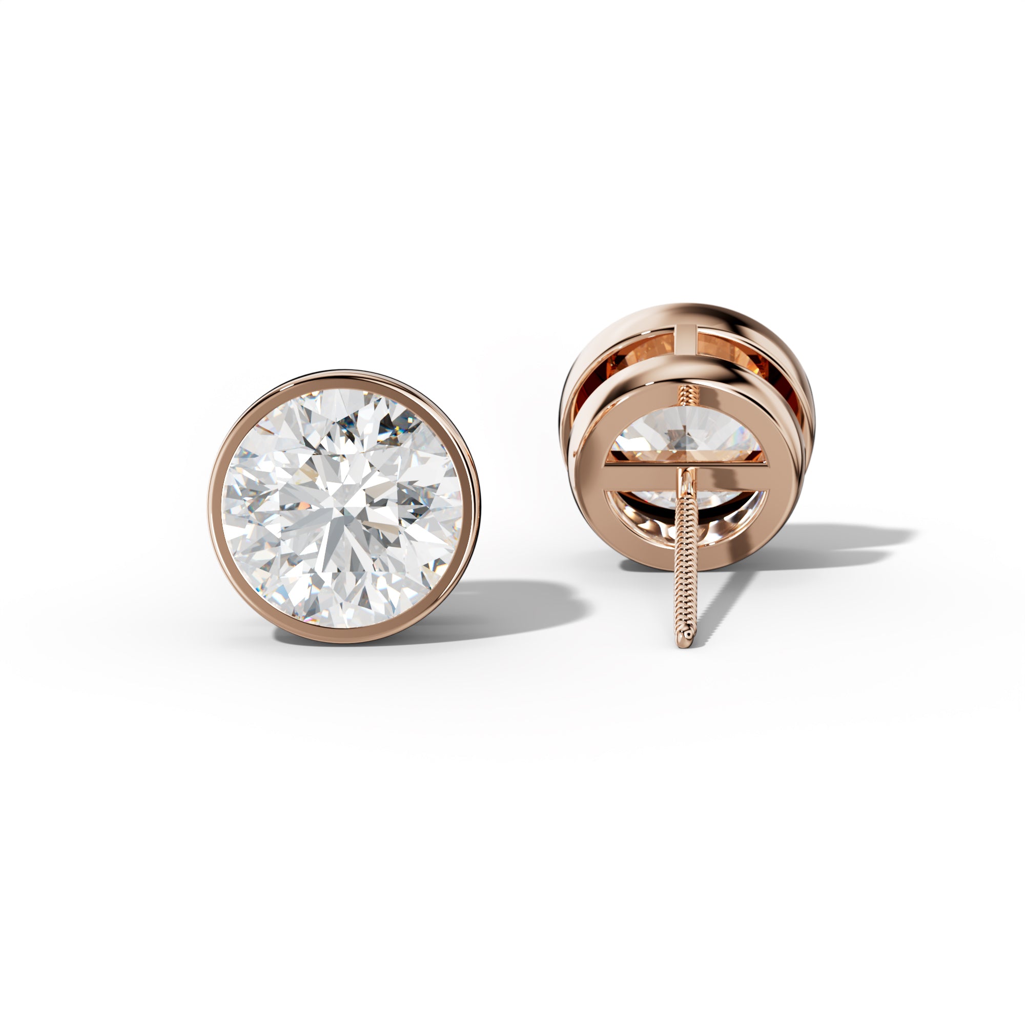 Round Diamond Stud Earrings With Bezel Setting