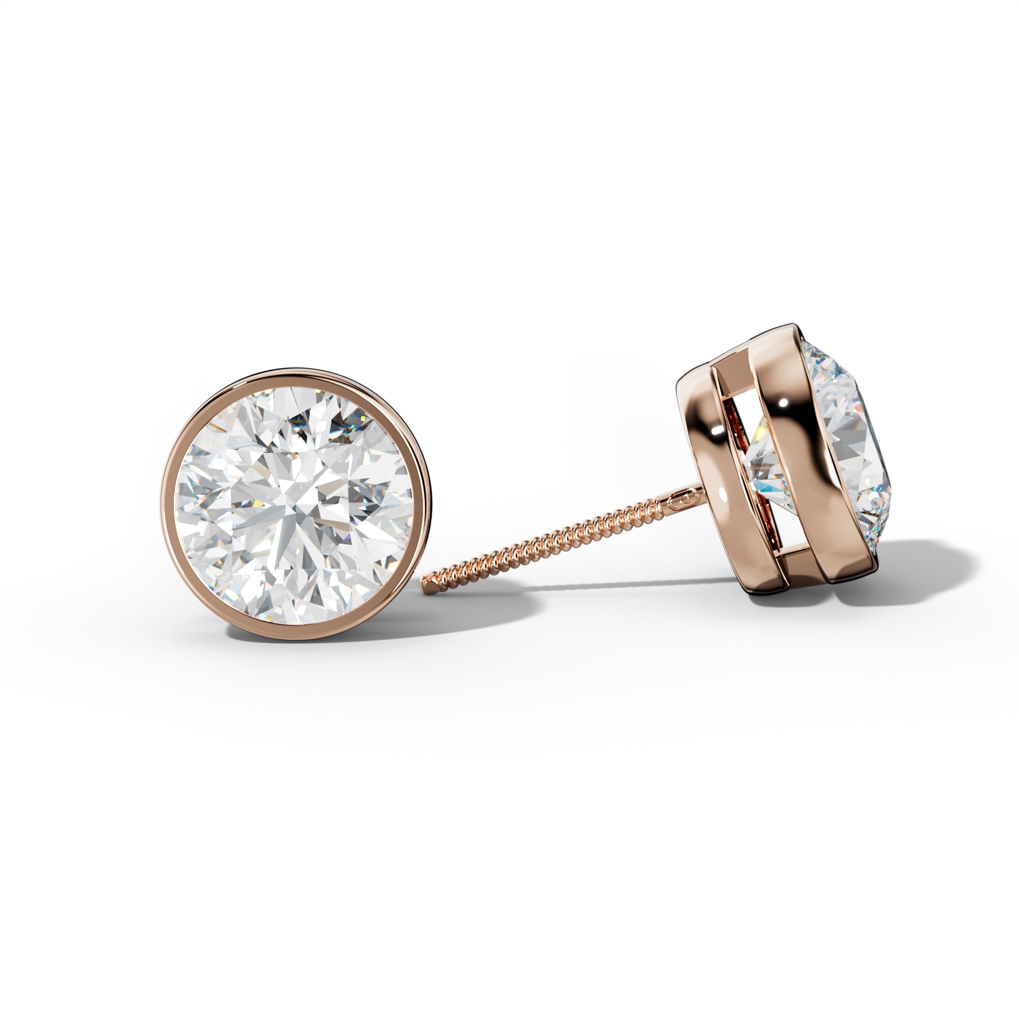 Round Diamond Stud Earrings With Bezel Setting