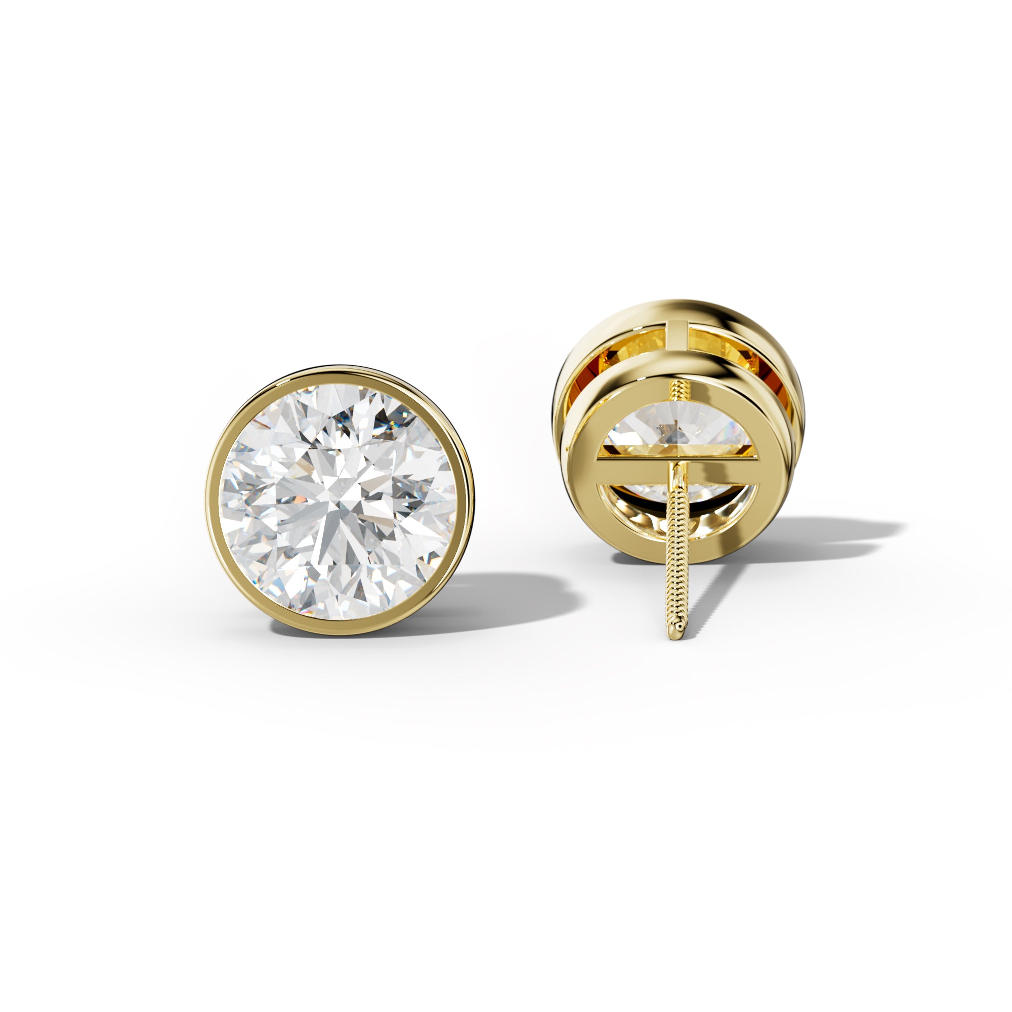Round Diamond Stud Earrings With Bezel Setting