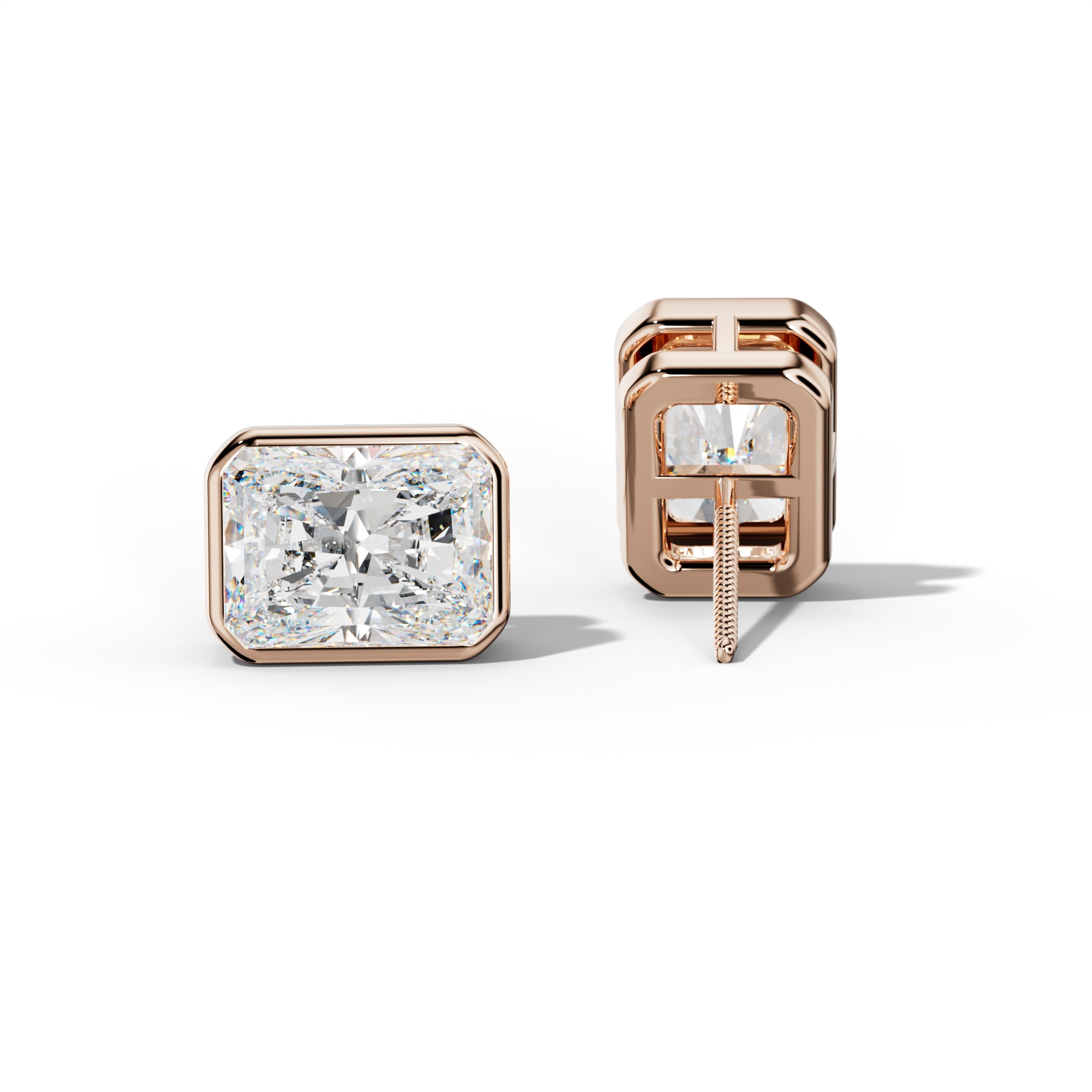 Radiant Diamond Stud Earrings With Bezel Setting