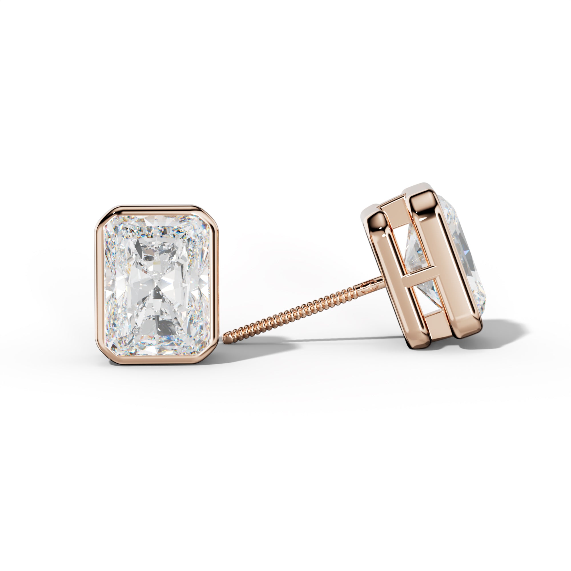 Radiant Diamond Stud Earrings With Bezel Setting