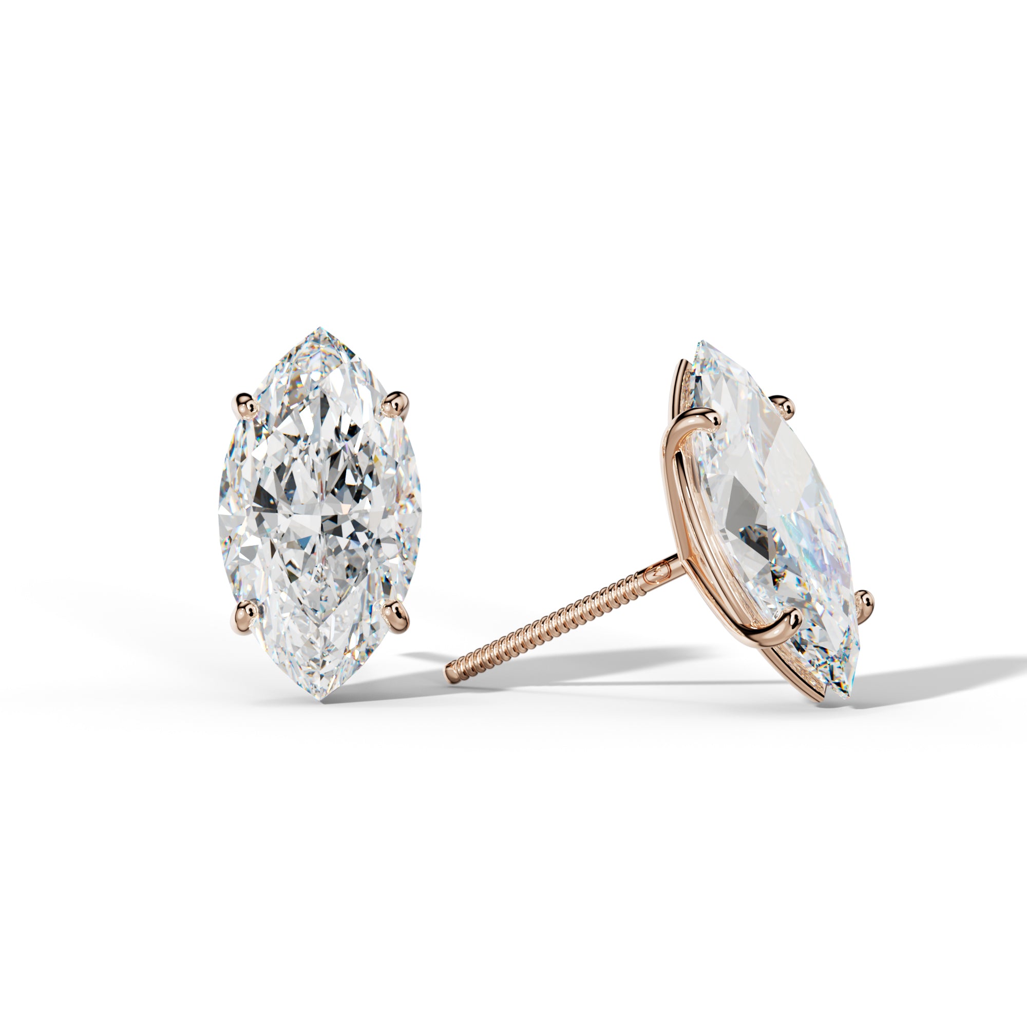 Marquise Diamond Stud Earrings With Four Classic Prong Martini Settings
