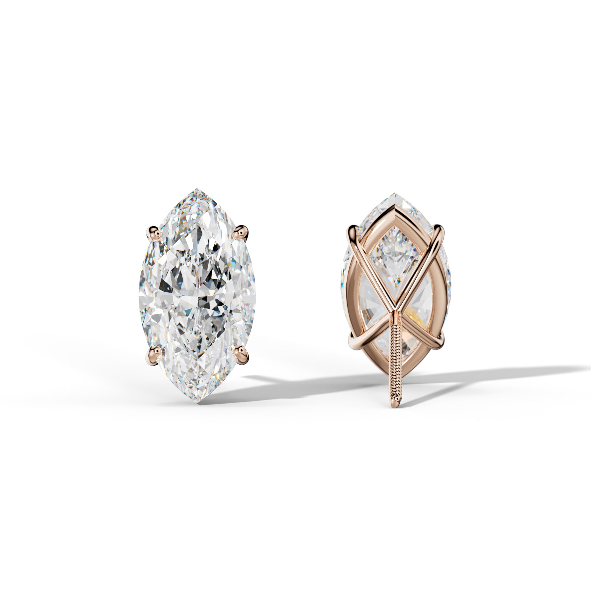 Marquise Diamond Stud Earrings With Four Classic Prong Martini Settings