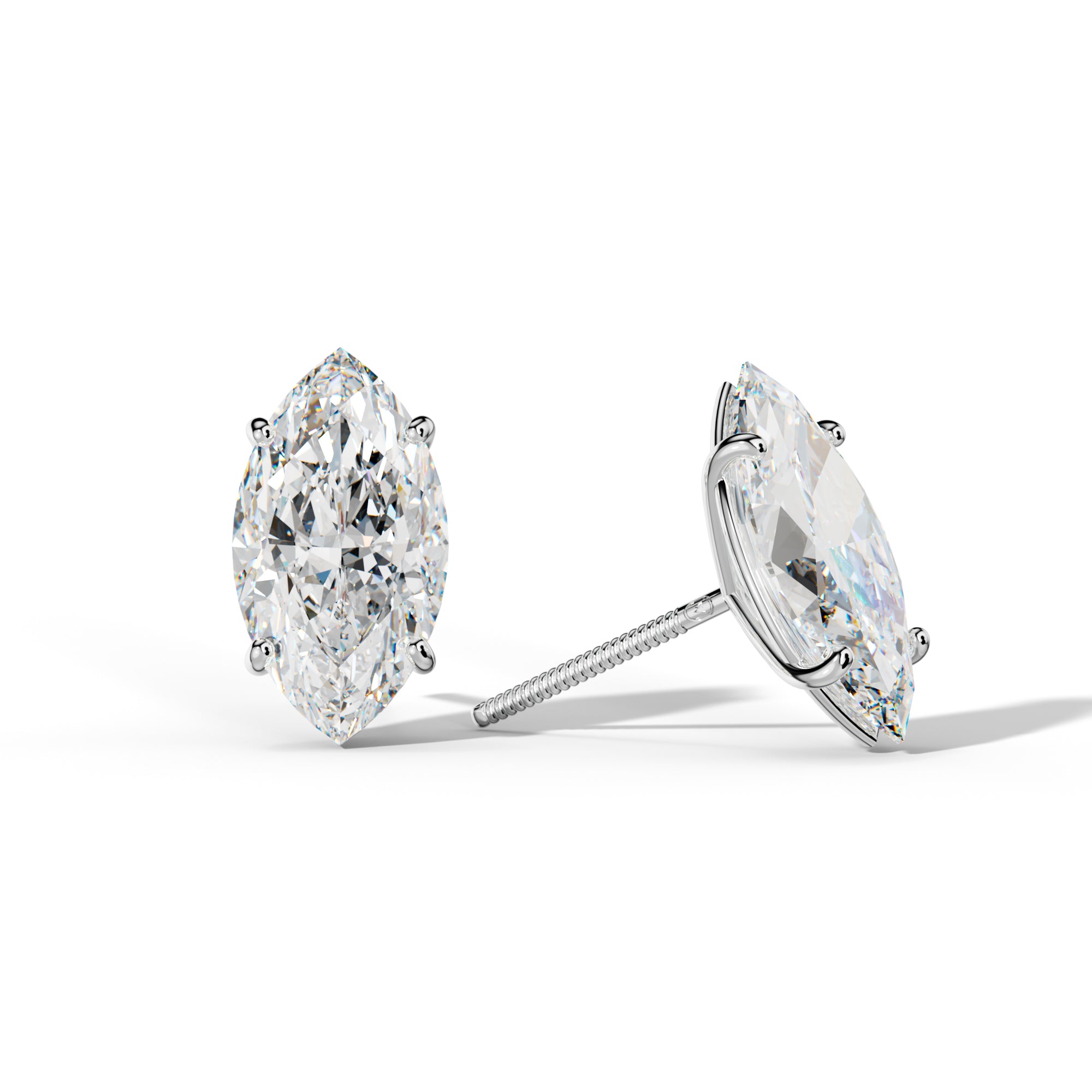 Marquise Diamond Stud Earrings With Four Classic Prong Martini Settings