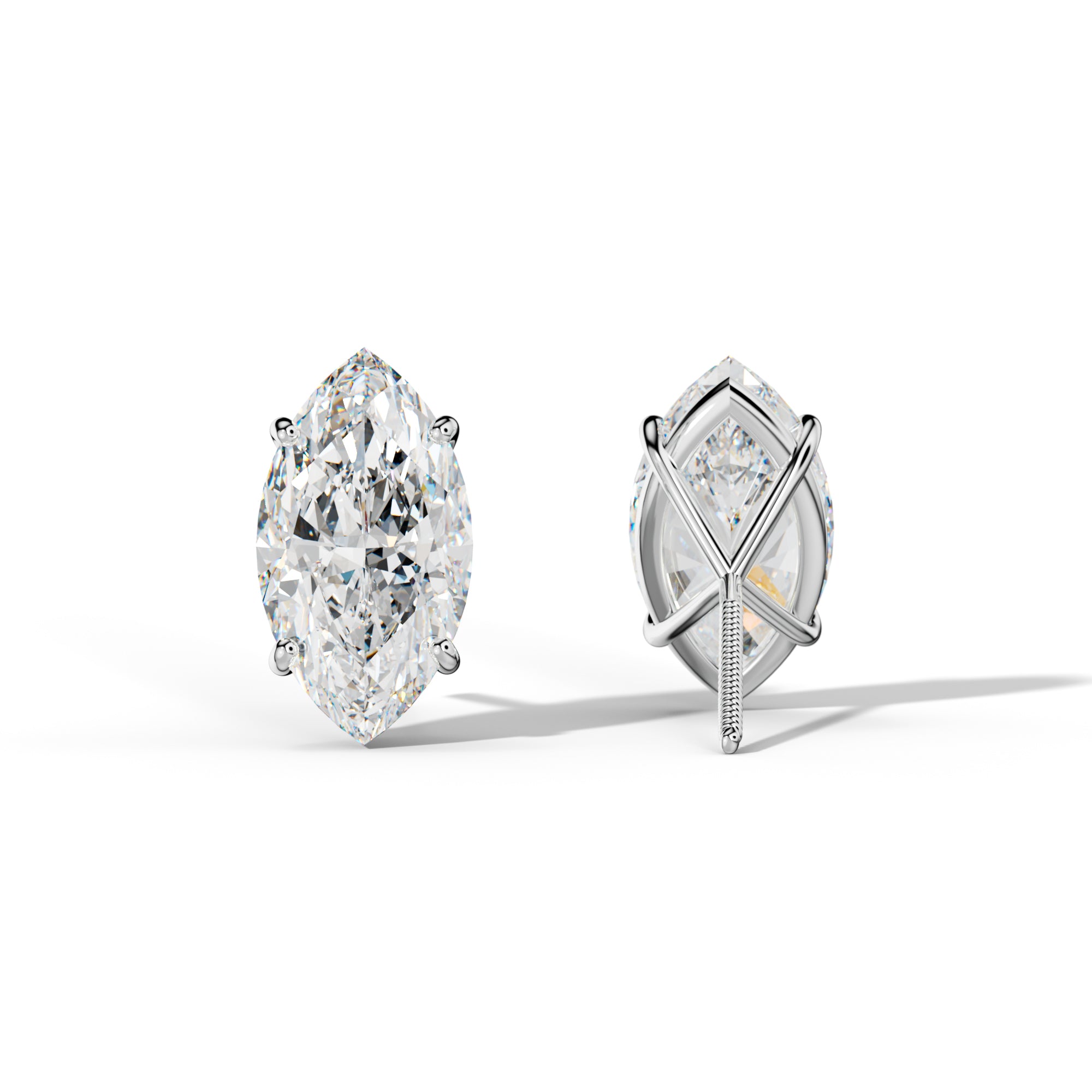 Marquise Diamond Stud Earrings With Four Classic Prong Martini Settings