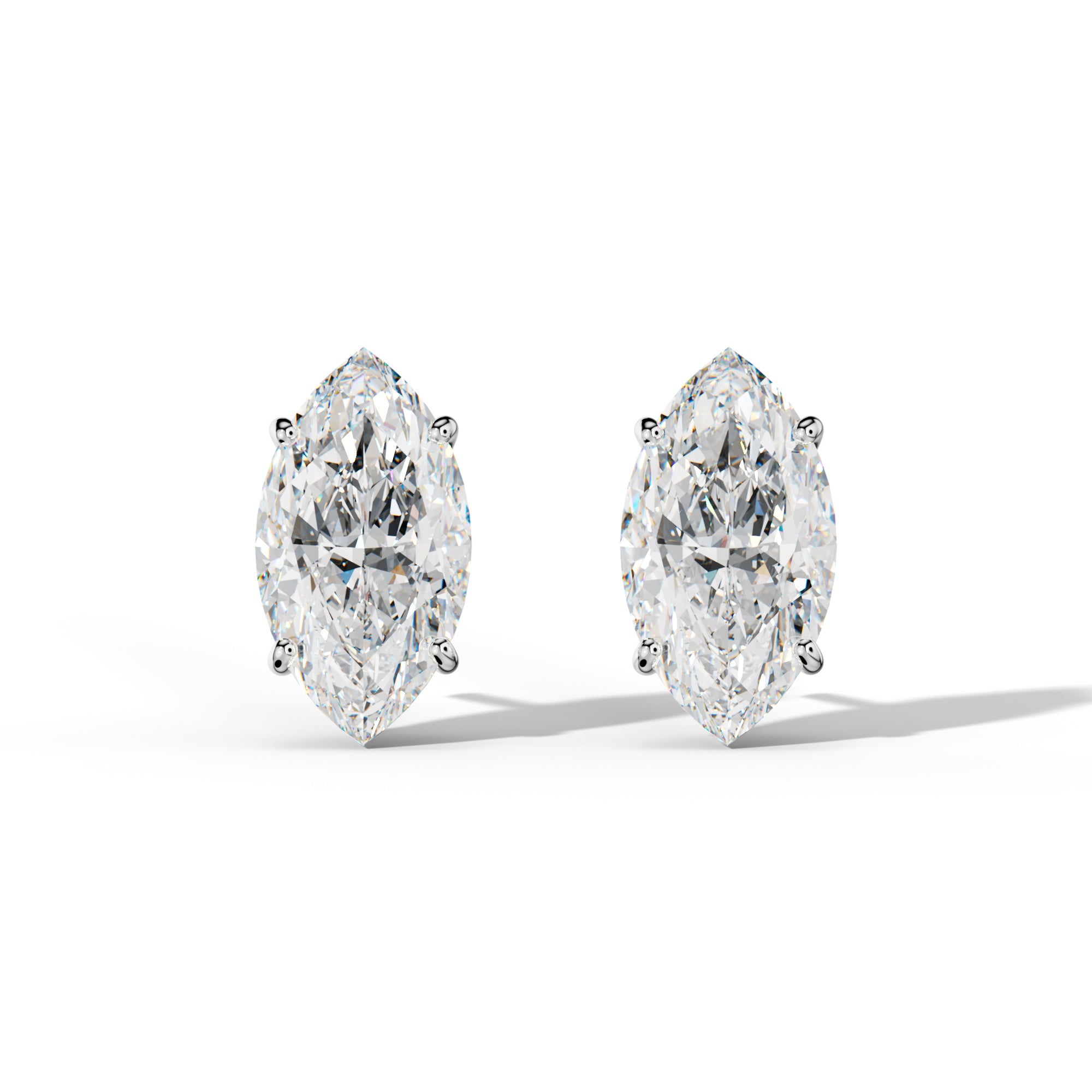 Marquise Diamond Stud Earrings With Four Classic Prong Martini Settings