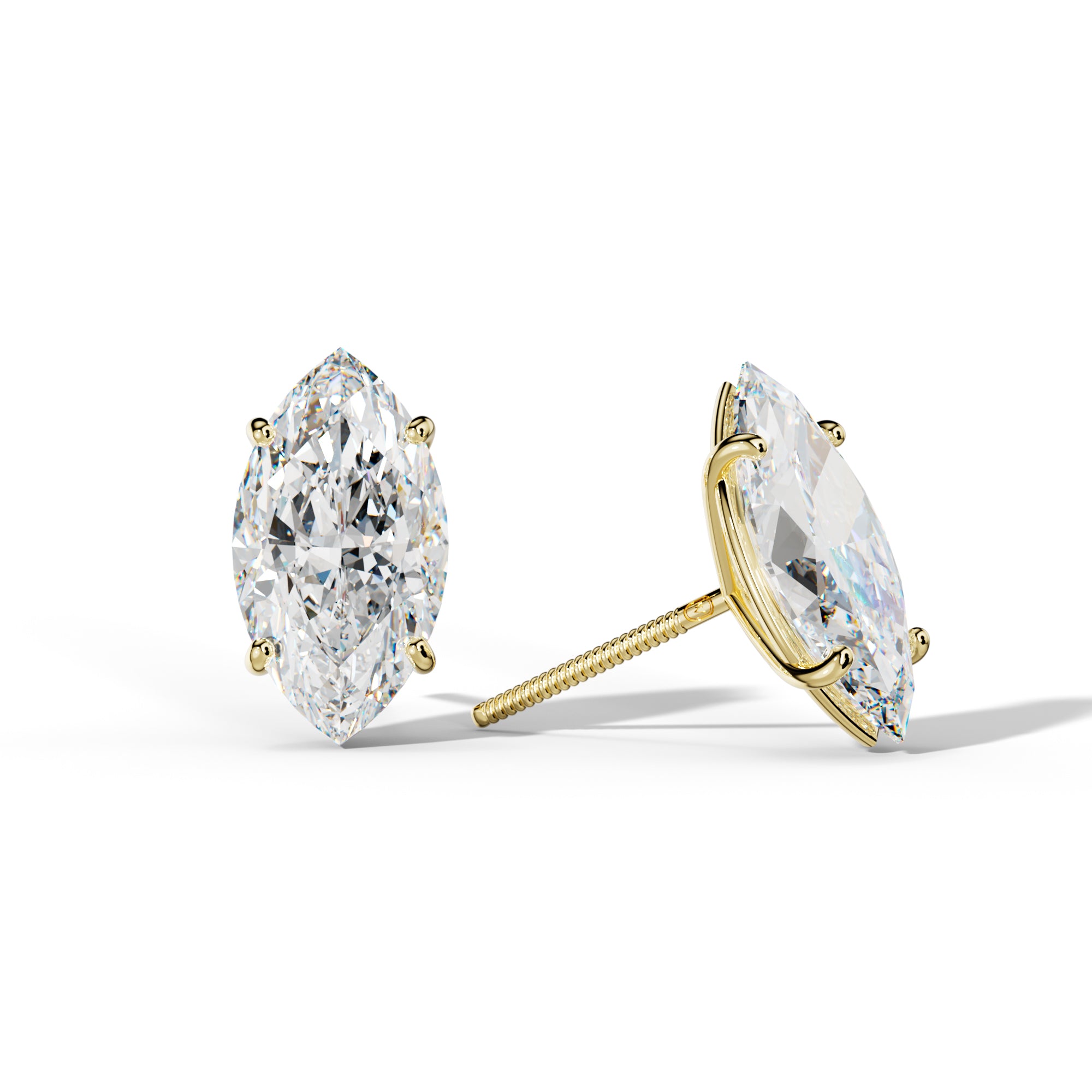 Marquise Diamond Stud Earrings With Four Classic Prong Martini Settings