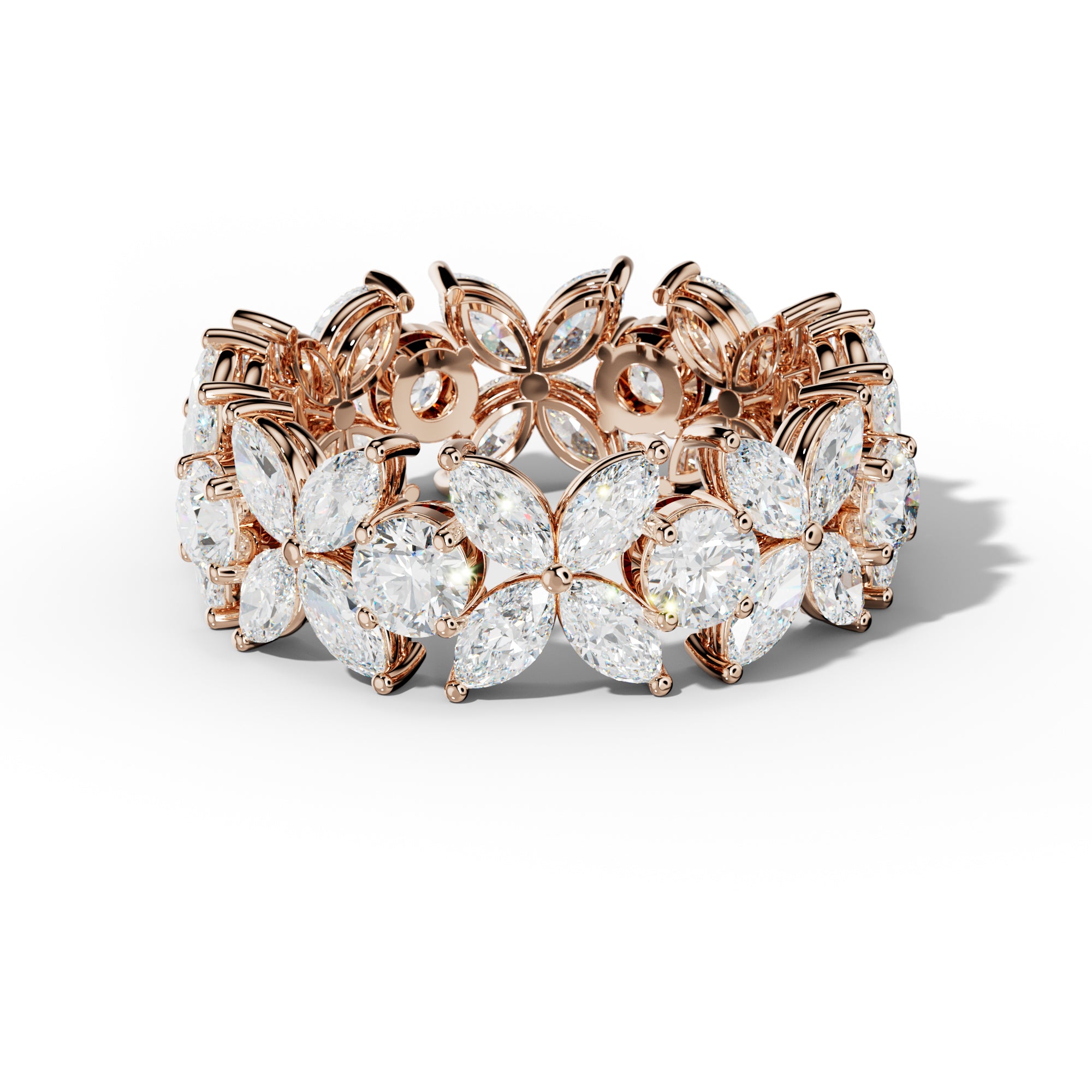 3.0 Carat Marquise And Round Diamond Flower Eternity Band