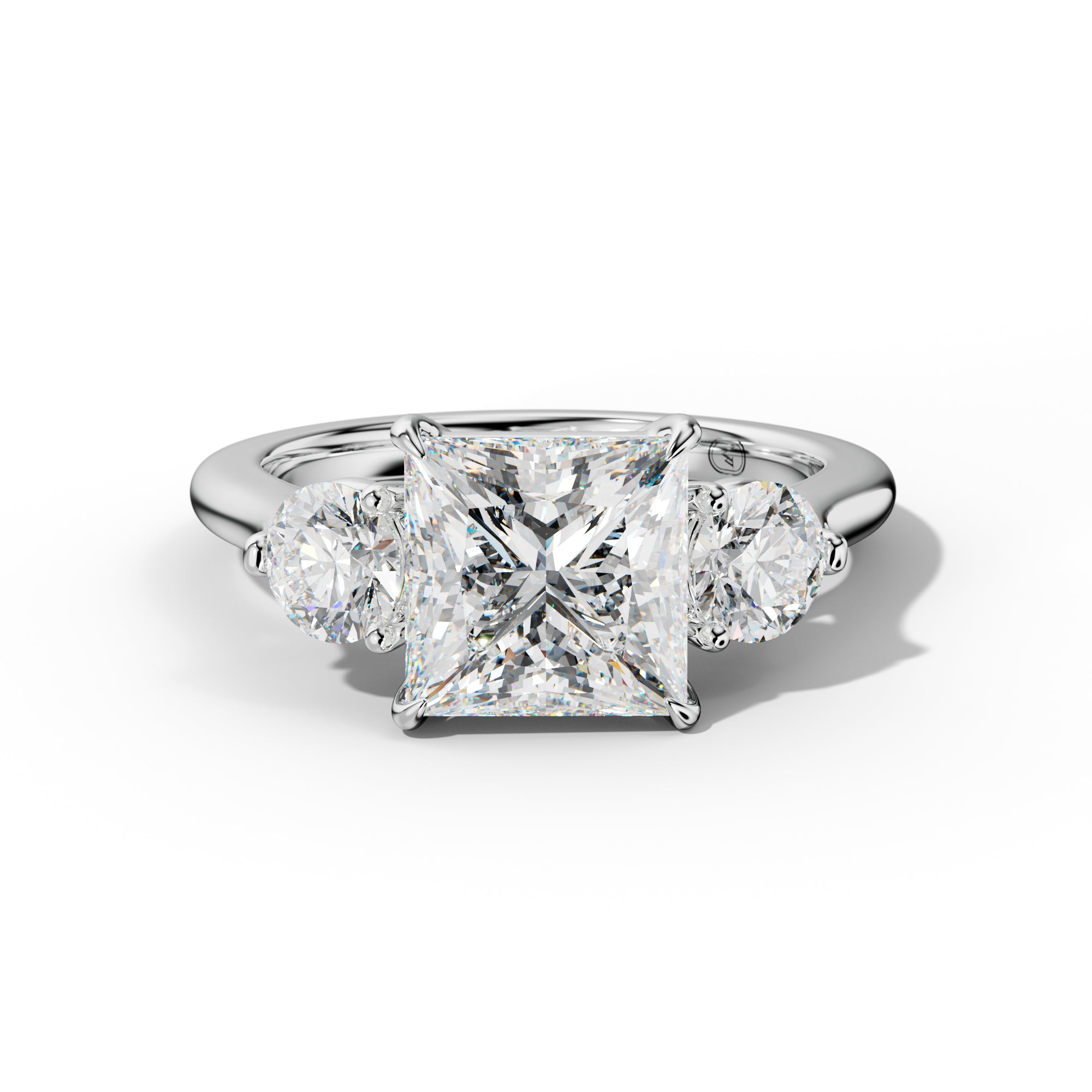Elsa Princess Cut Round Side Diamond  Engagement Ring