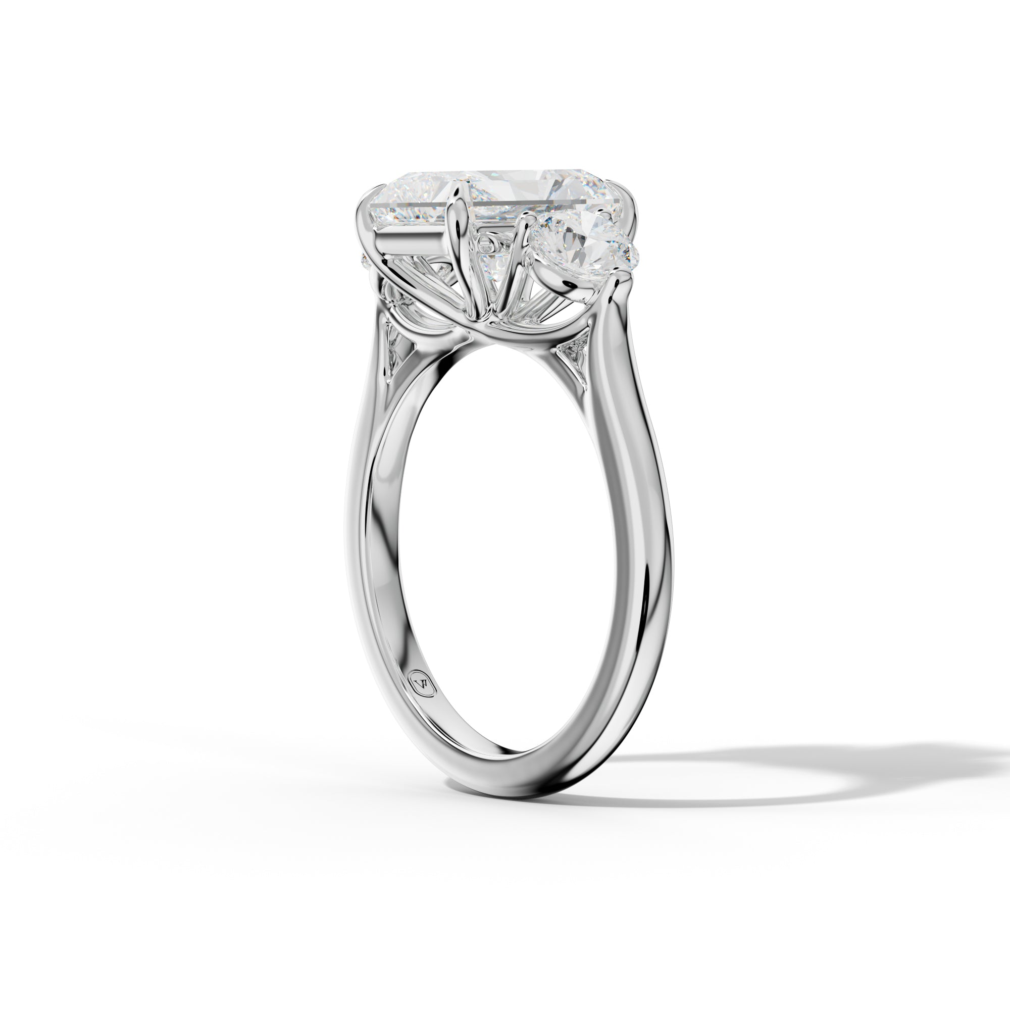 Elsa Radiant Diamond  Round Side Diamond Engagement Ring